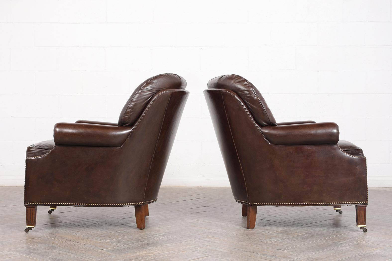Pair of Tufted Regency Style Leather Club Chairs im Zustand „Gut“ in Los Angeles, CA