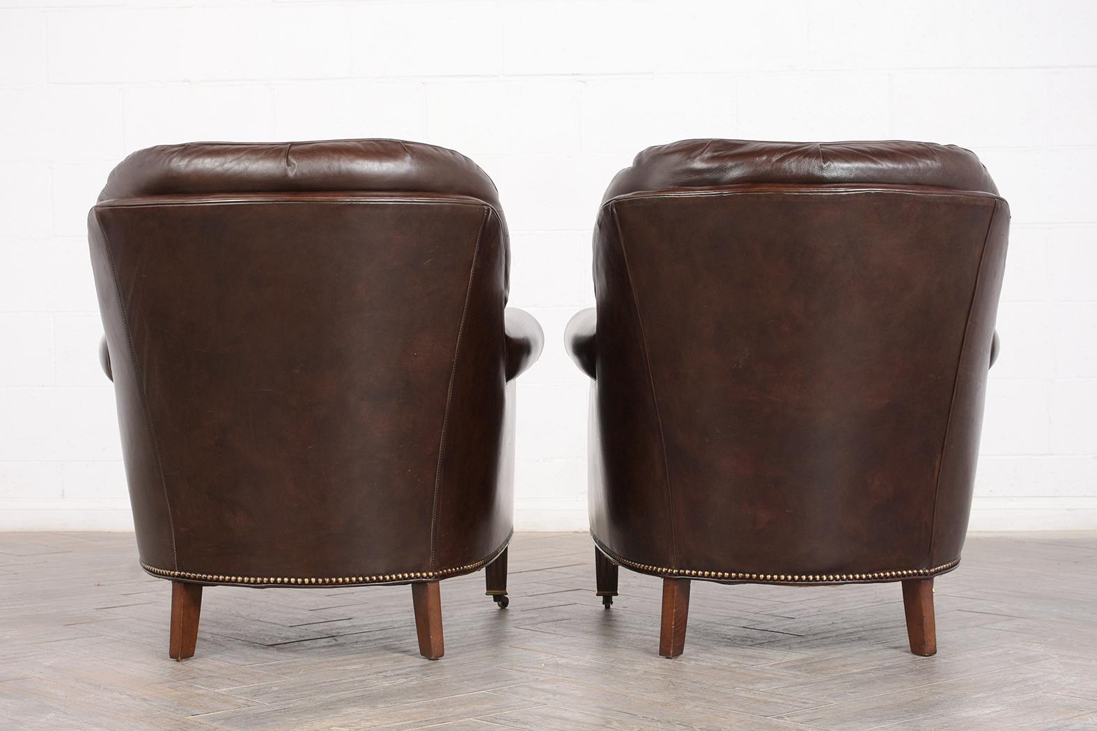 Pair of Tufted Regency Style Leather Club Chairs 2