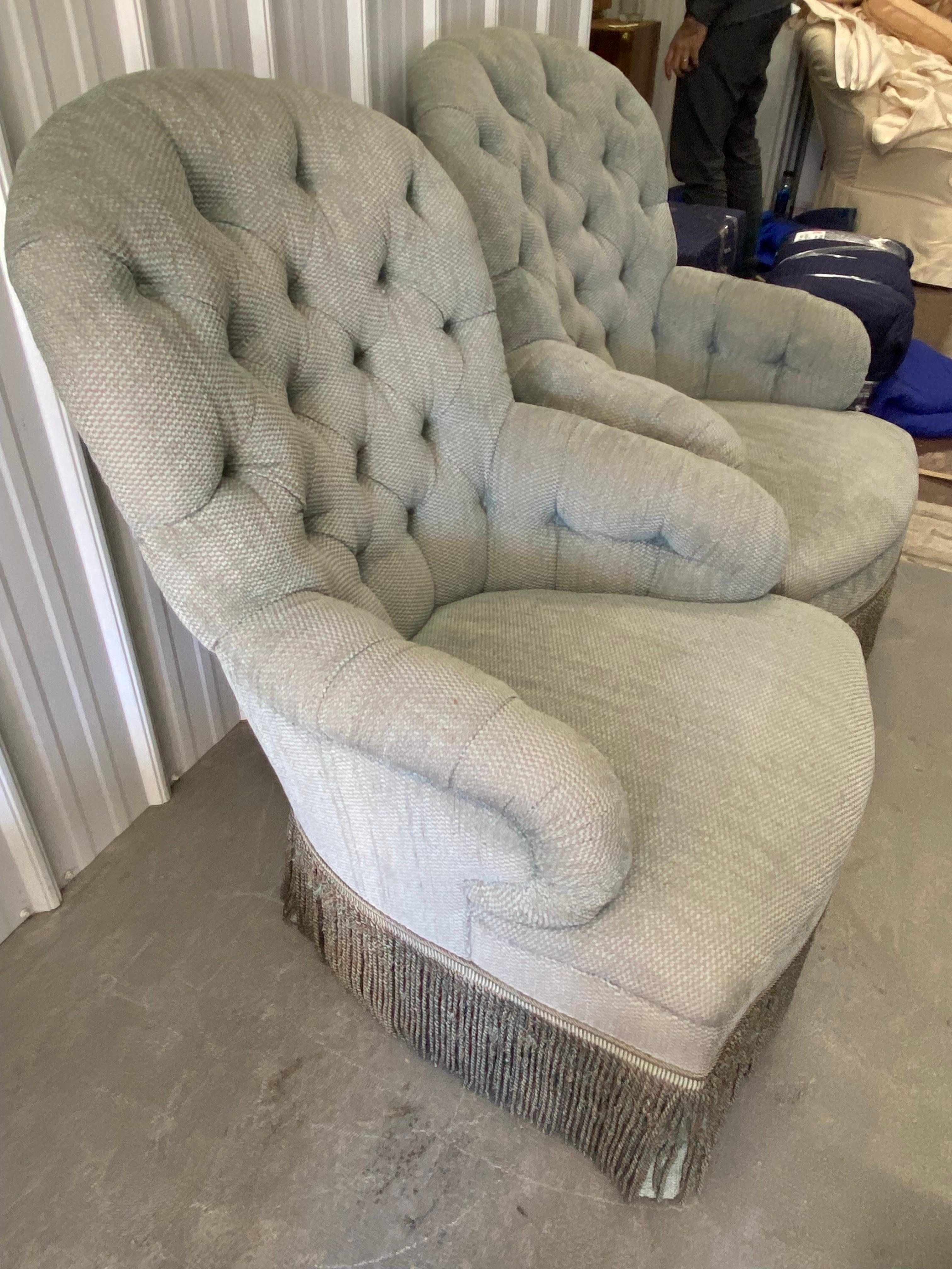 Pair of Tufted Rounded Back Armchairs Custom-Made by David Easton For Sale 6