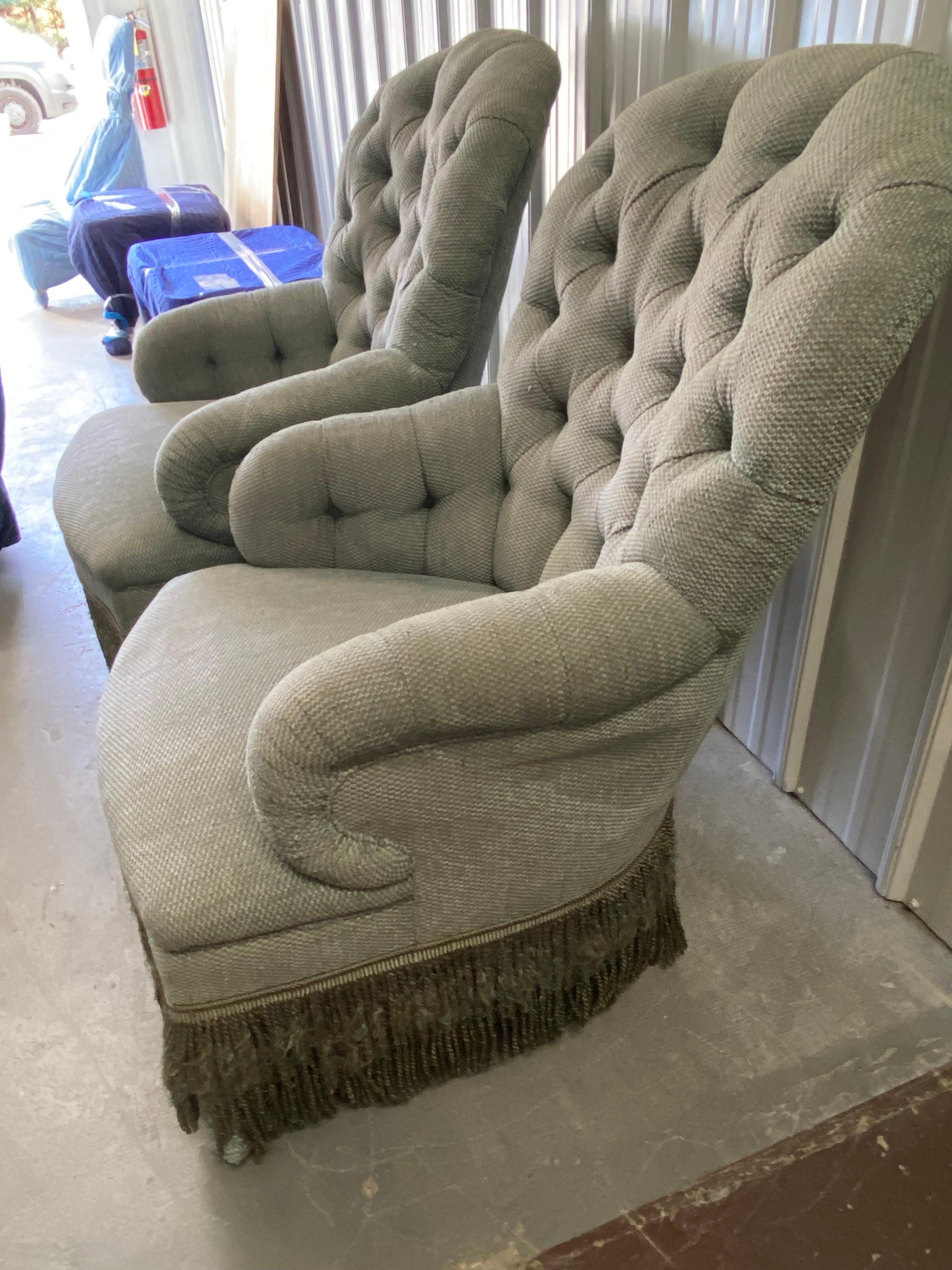 Pair of Tufted Rounded Back Armchairs Custom-Made by David Easton For Sale 7