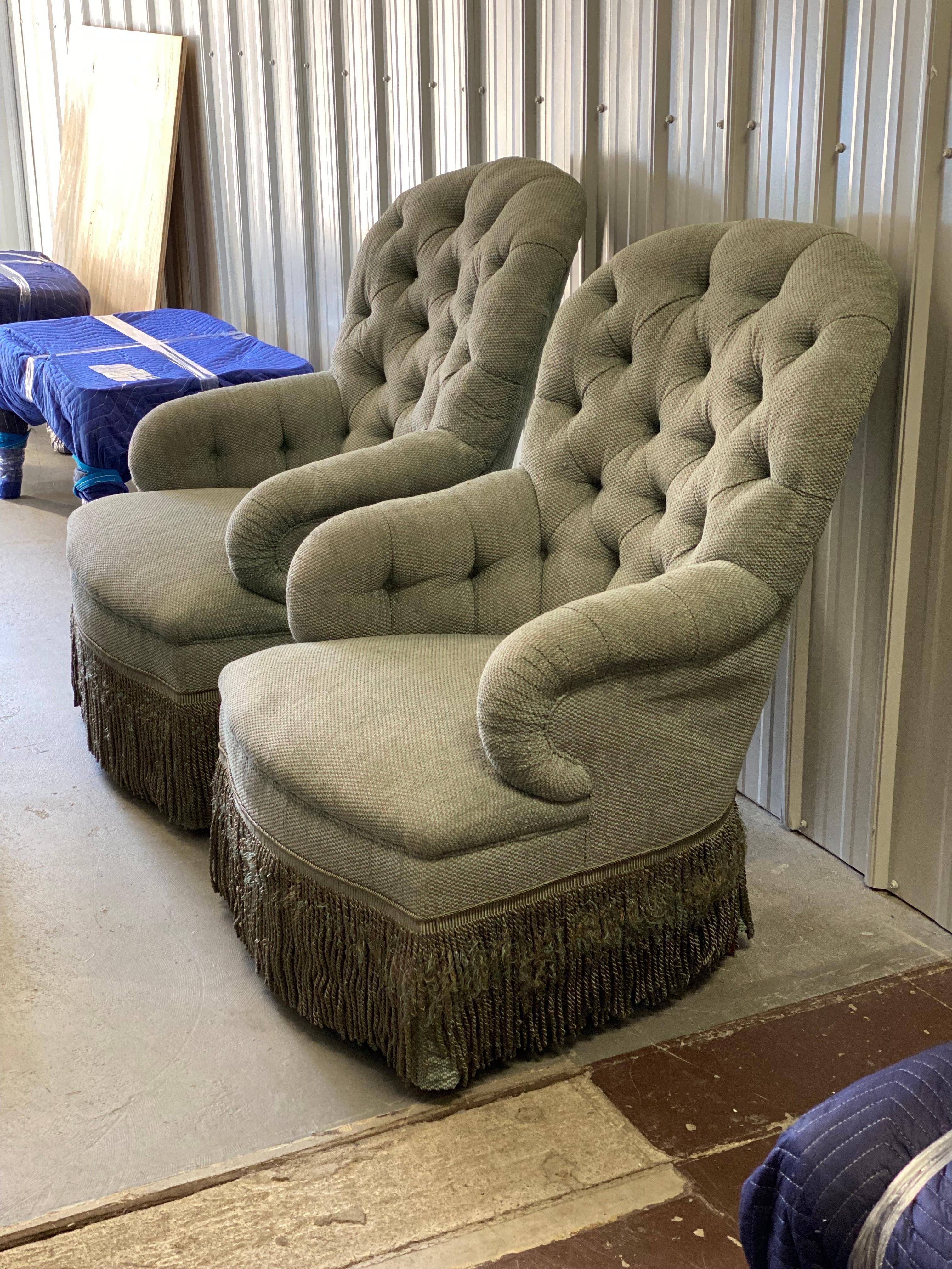 American Pair of Tufted Rounded Back Armchairs Custom-Made by David Easton For Sale