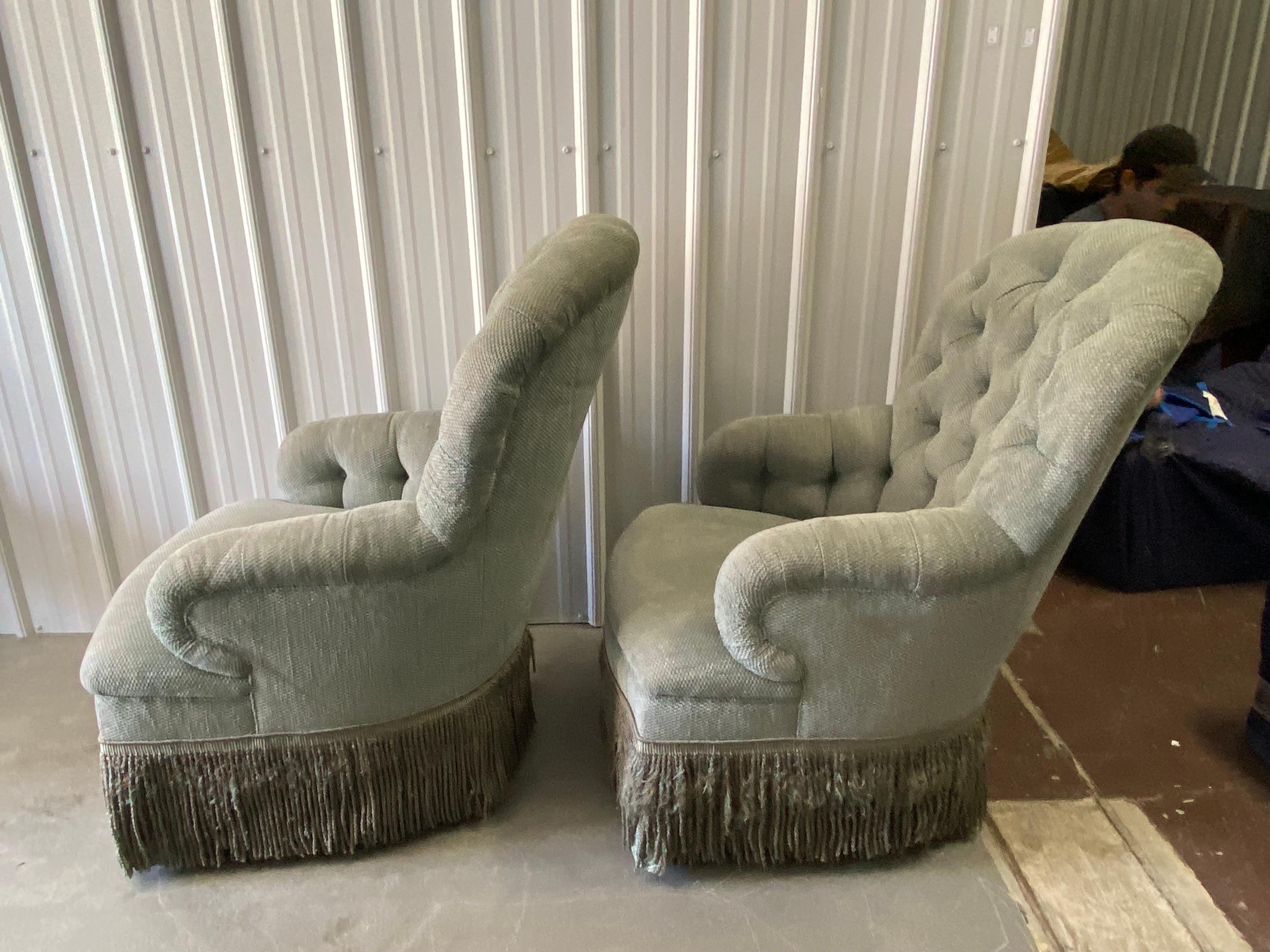Contemporary Pair of Tufted Rounded Back Armchairs Custom-Made by David Easton For Sale