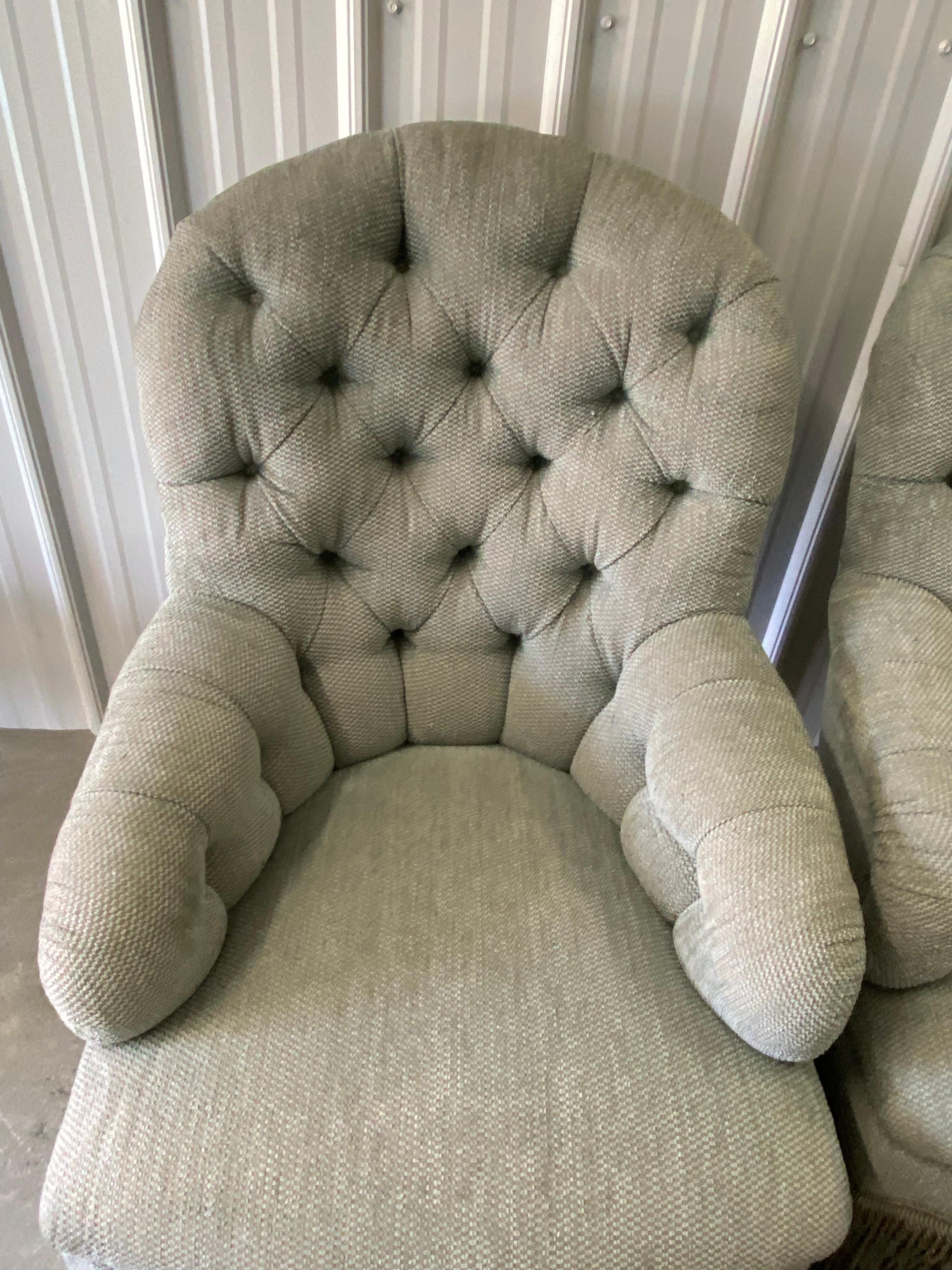 Pair of Tufted Rounded Back Armchairs Custom-Made by David Easton For Sale 2