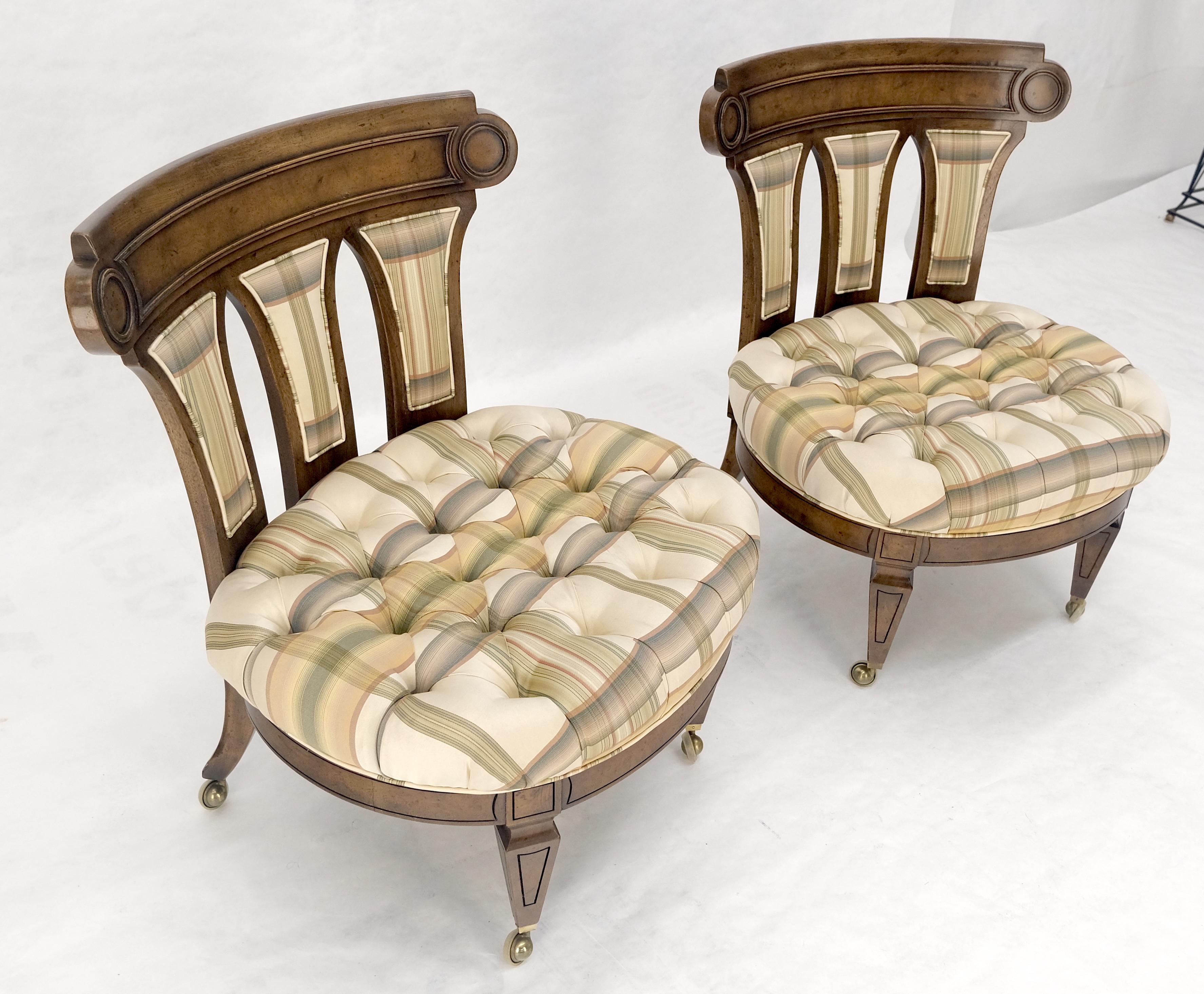 Paar von getufteten Sitzen Burl Wood Back Oval Sitze Slipper Stühle auf Katern MINT im Angebot 3