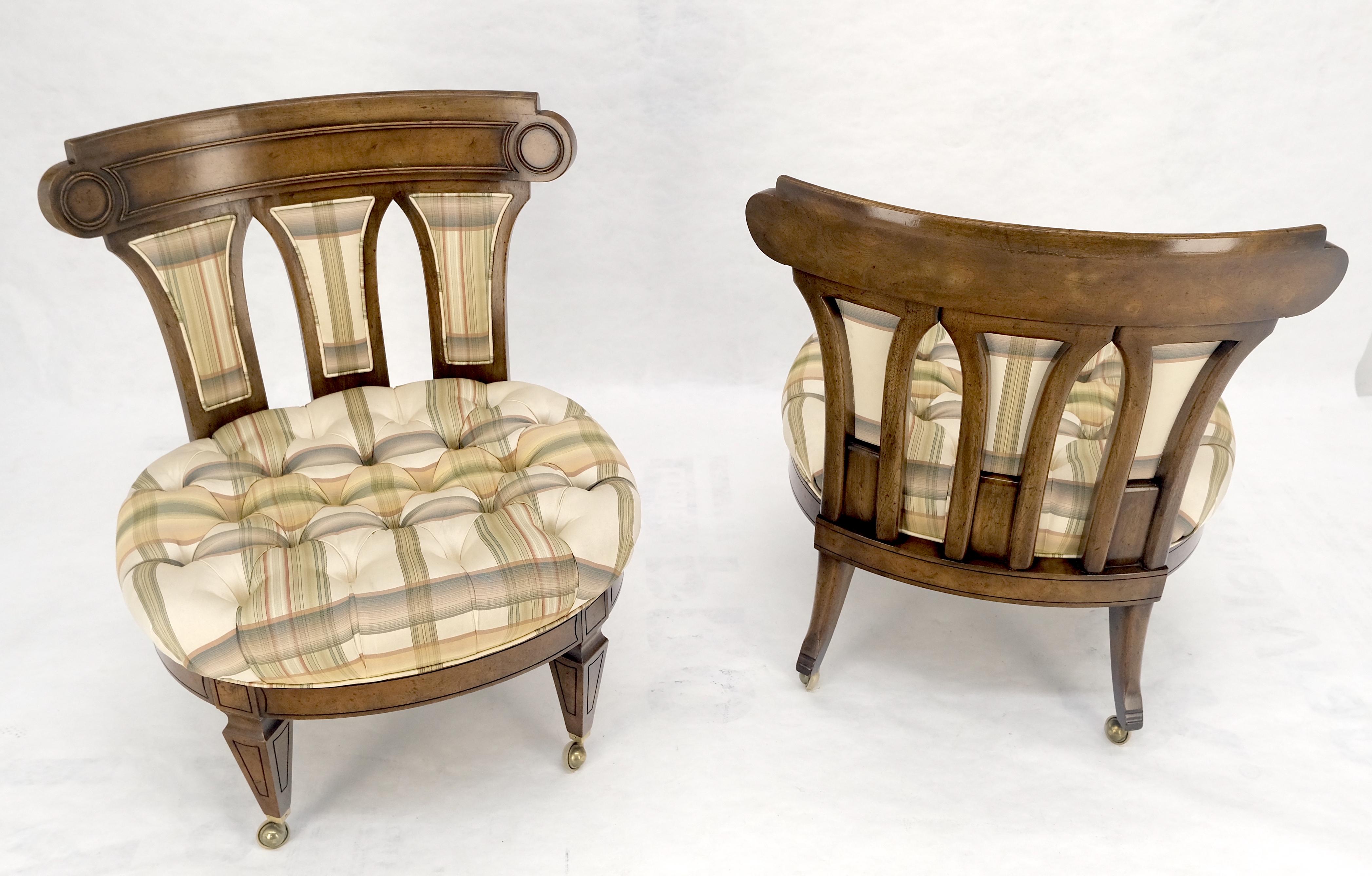 Paar von getufteten Sitzen Burl Wood Back Oval Sitze Slipper Stühle auf Katern MINT im Angebot 5