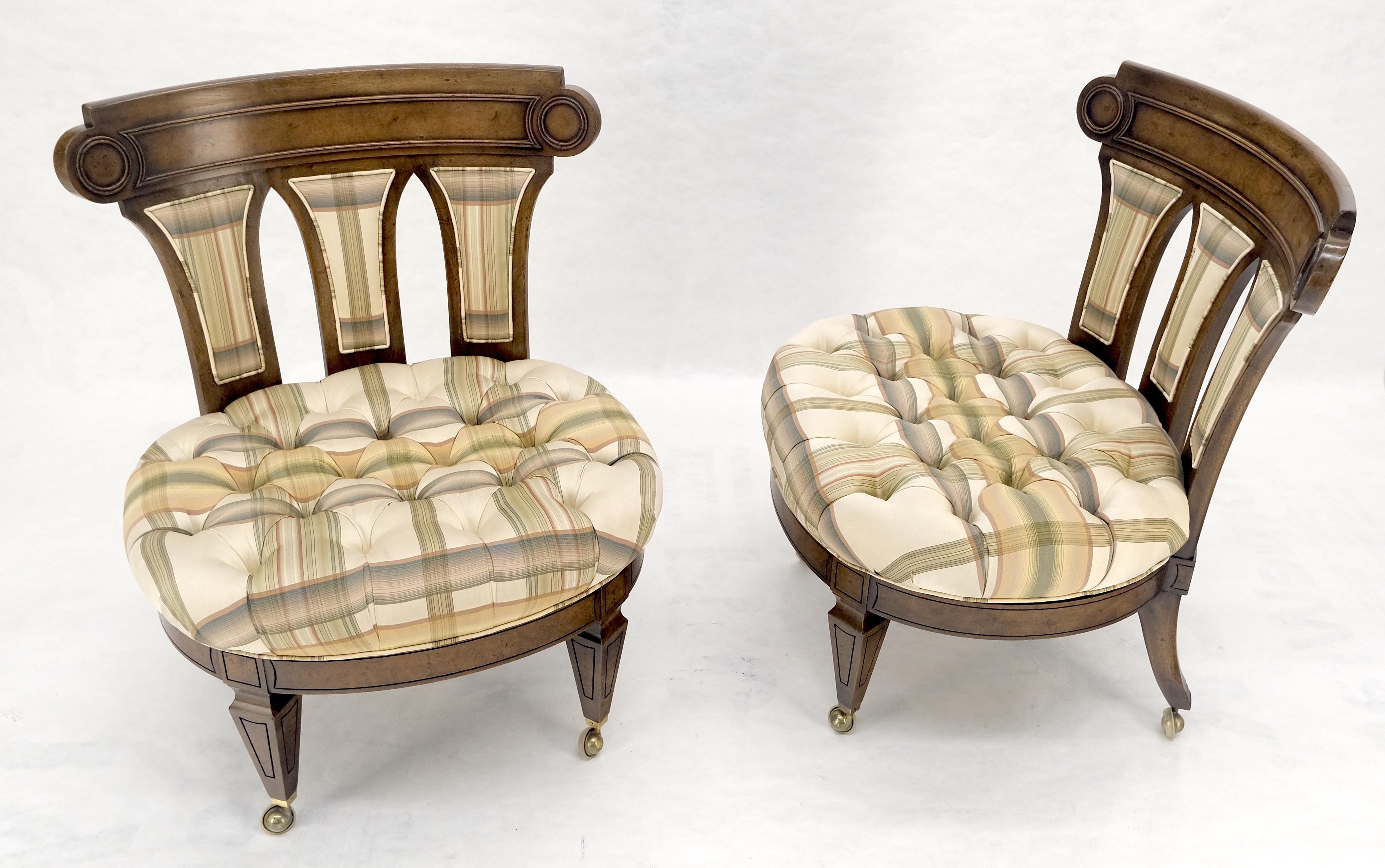 Paar von getufteten Sitzen Burl Wood Back Oval Sitze Slipper Stühle auf Katern MINT im Angebot 7