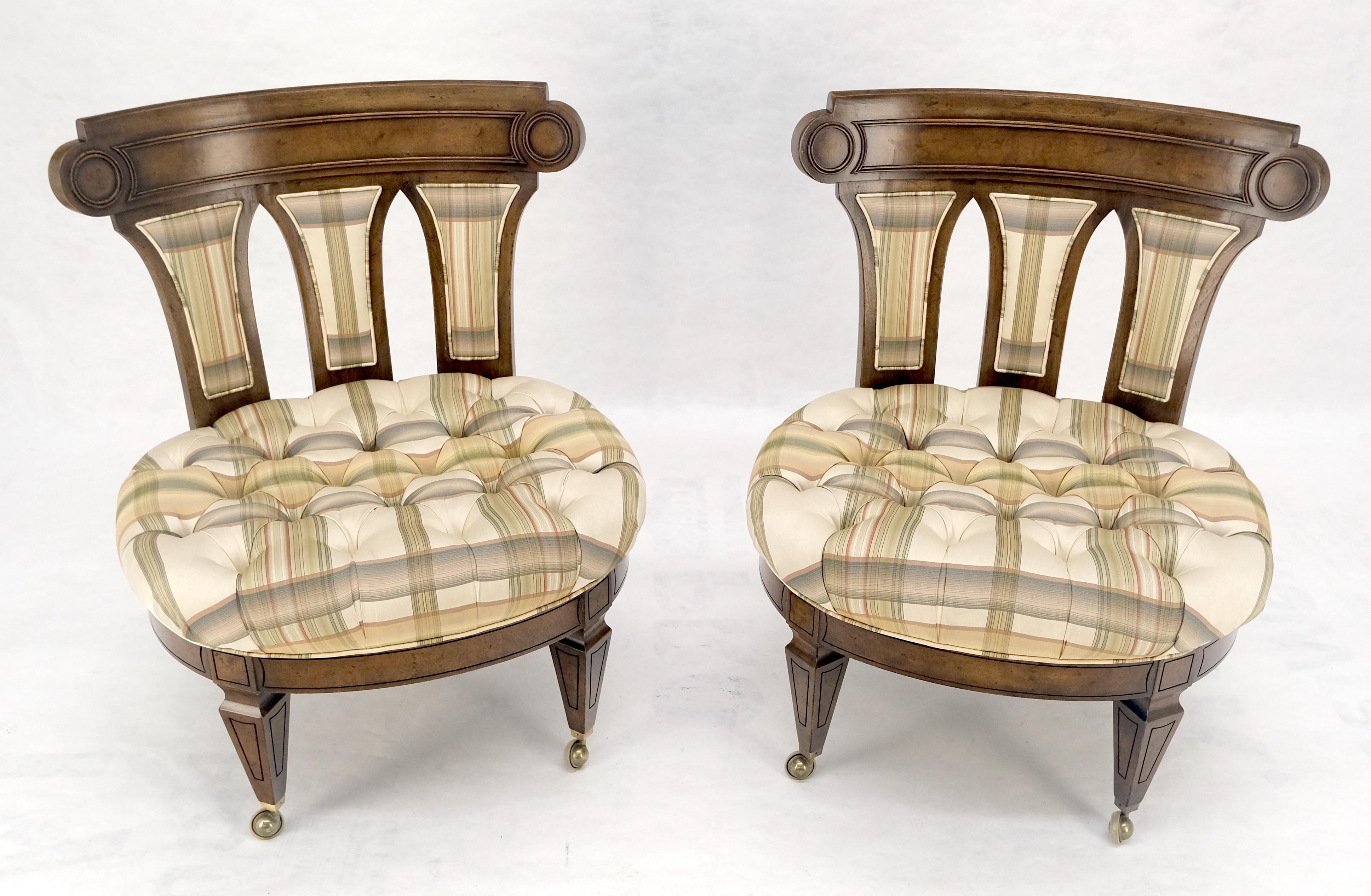 Paar von getufteten Sitzen Burl Wood Back Oval Sitze Slipper Stühle auf Katern MINT (Lackiert) im Angebot