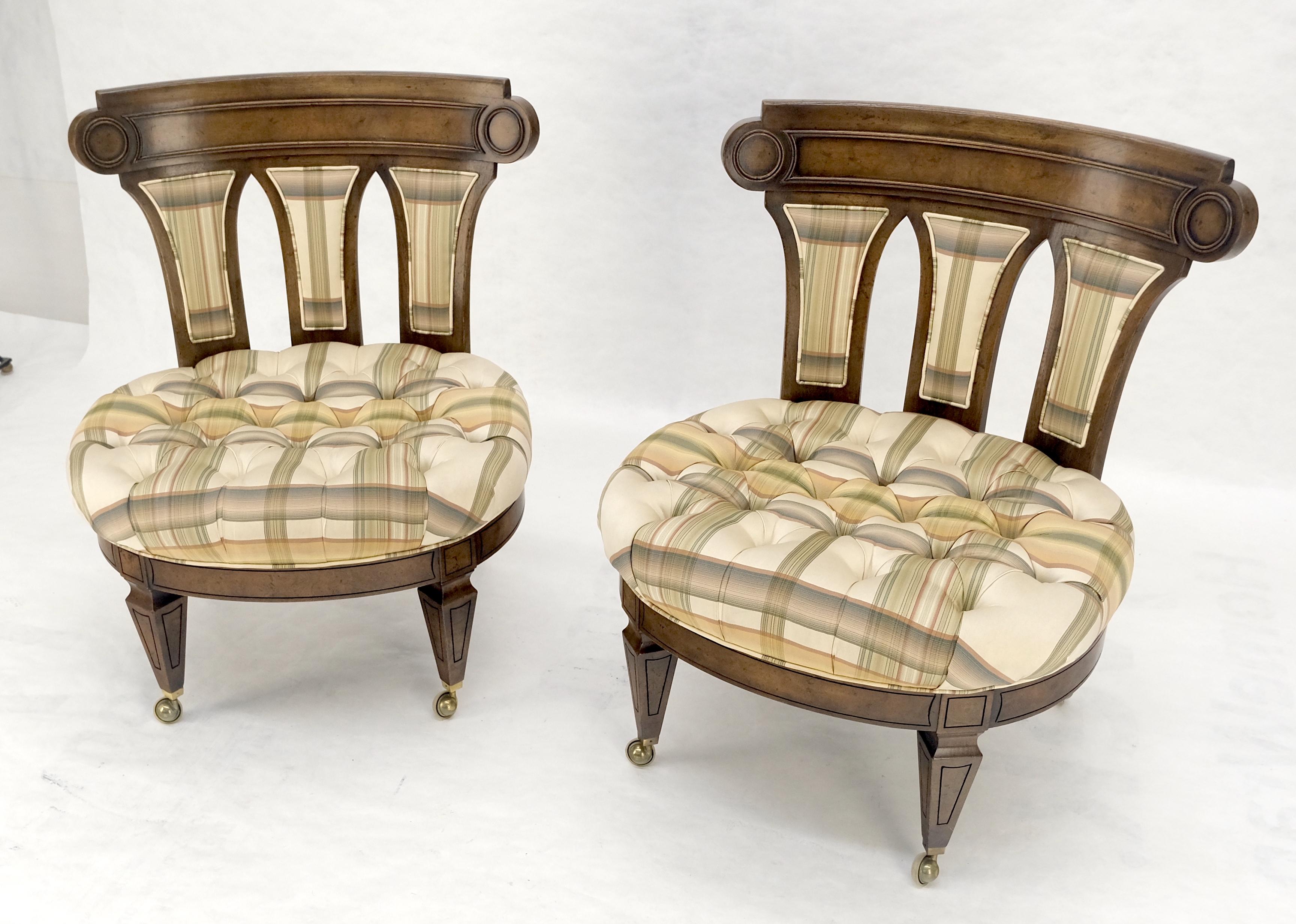 Paar von getufteten Sitzen Burl Wood Back Oval Sitze Slipper Stühle auf Katern MINT (Polster) im Angebot