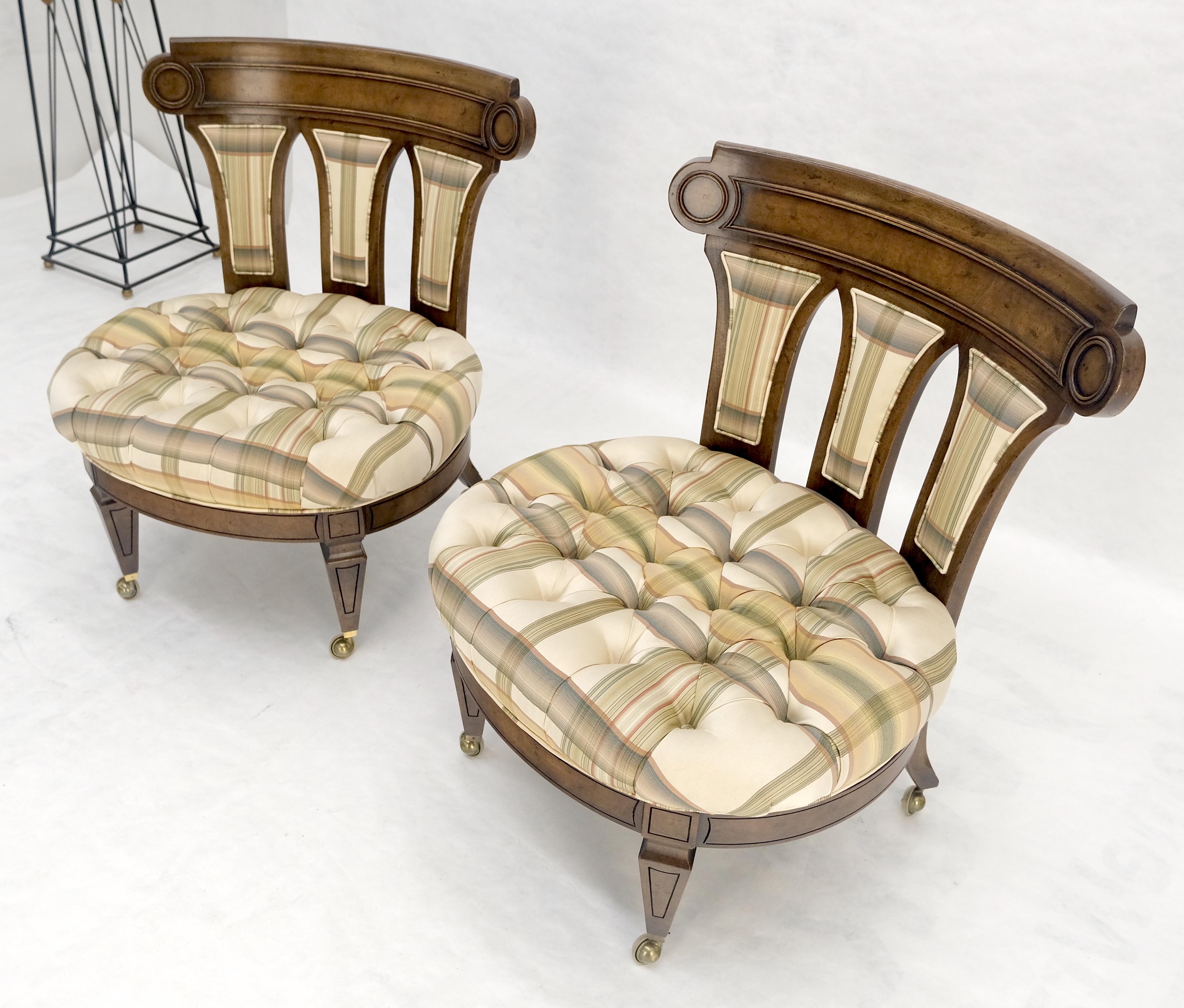 Paar von getufteten Sitzen Burl Wood Back Oval Sitze Slipper Stühle auf Katern MINT im Angebot 1