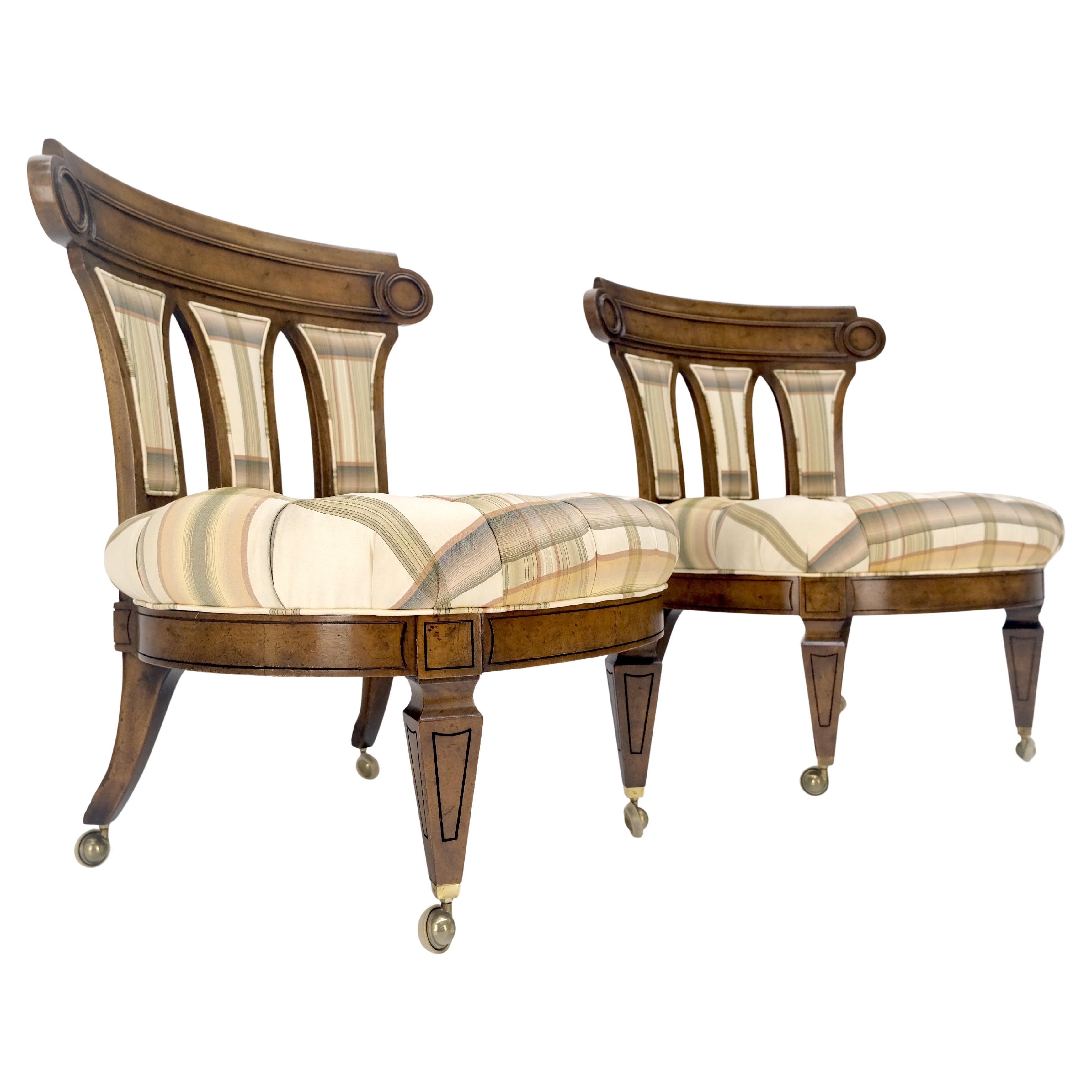 Paar von getufteten Sitzen Burl Wood Back Oval Sitze Slipper Stühle auf Katern MINT im Angebot