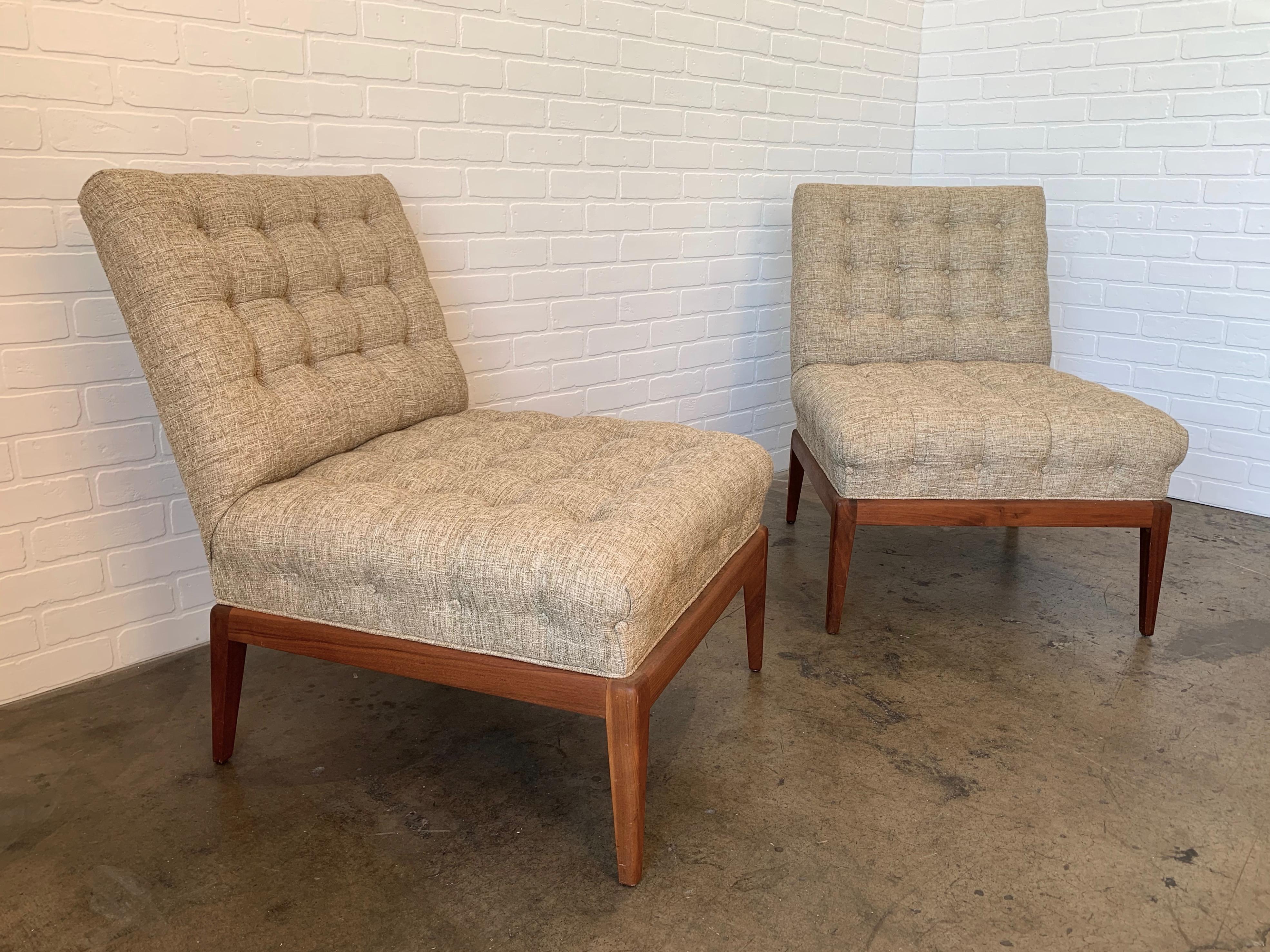 Mid-Century Modern Pair of Tufted Slipper Chairs by Kipp Stewart
