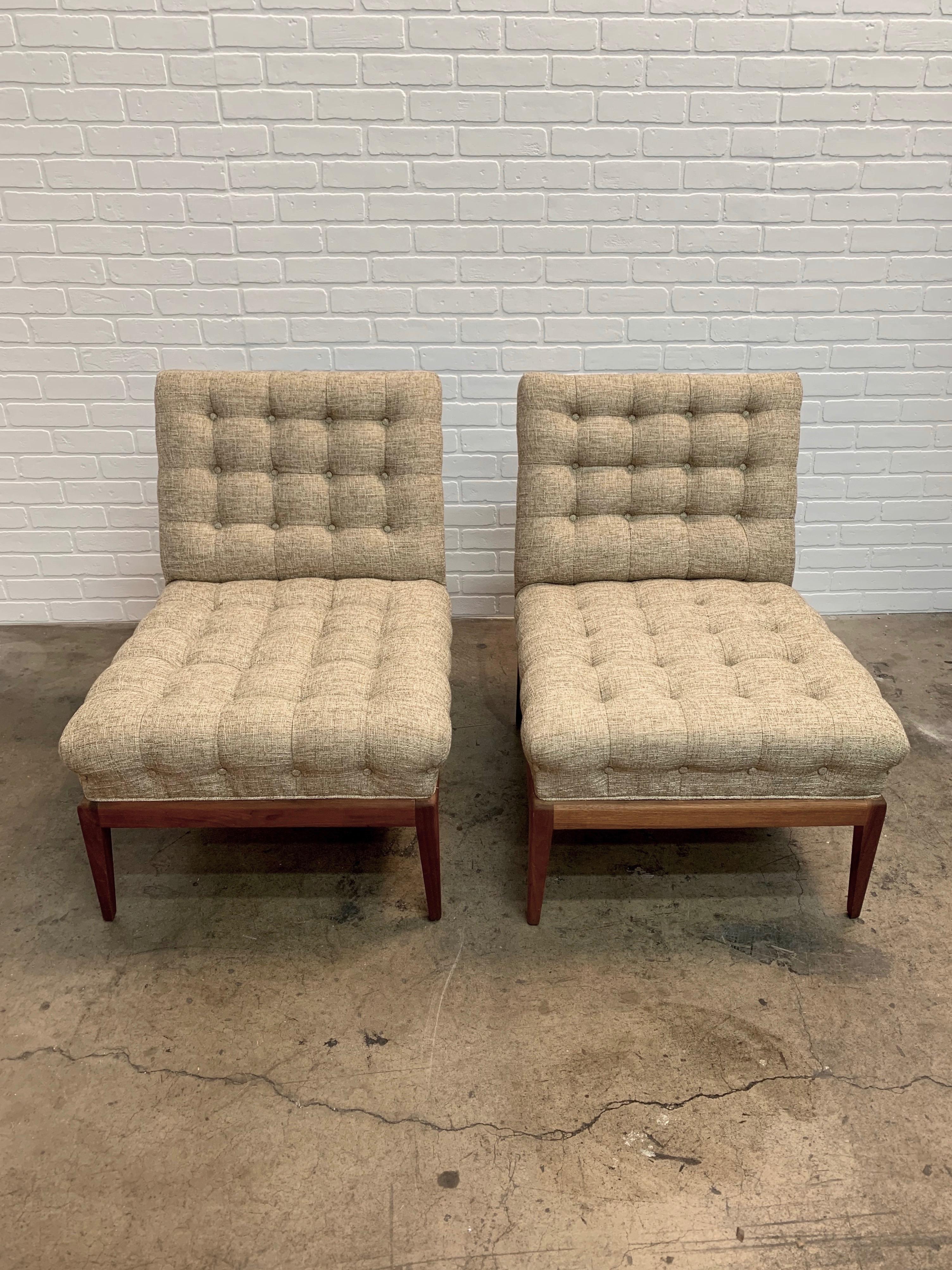American Pair of Tufted Slipper Chairs by Kipp Stewart