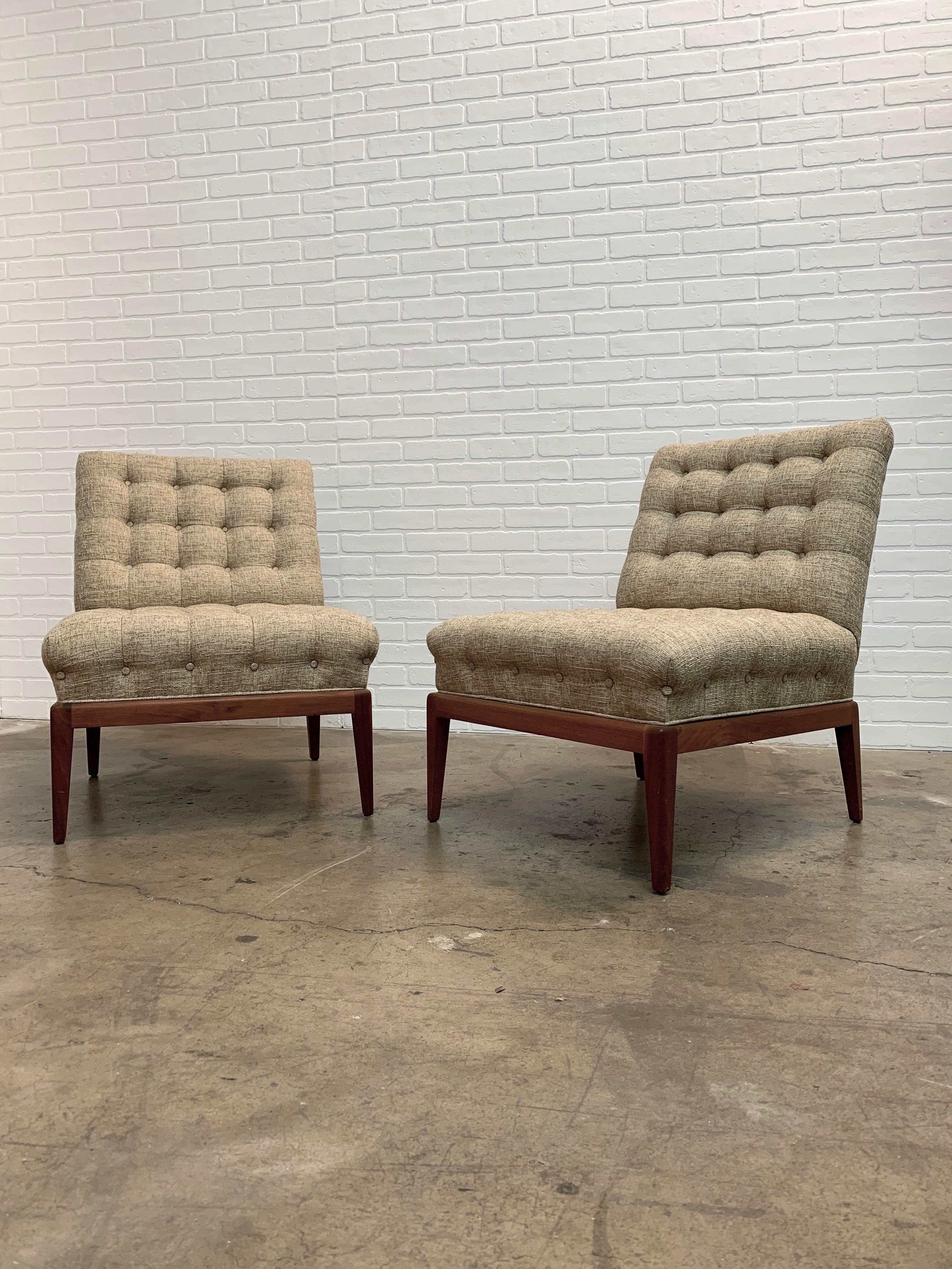 Mid-20th Century Pair of Tufted Slipper Chairs by Kipp Stewart