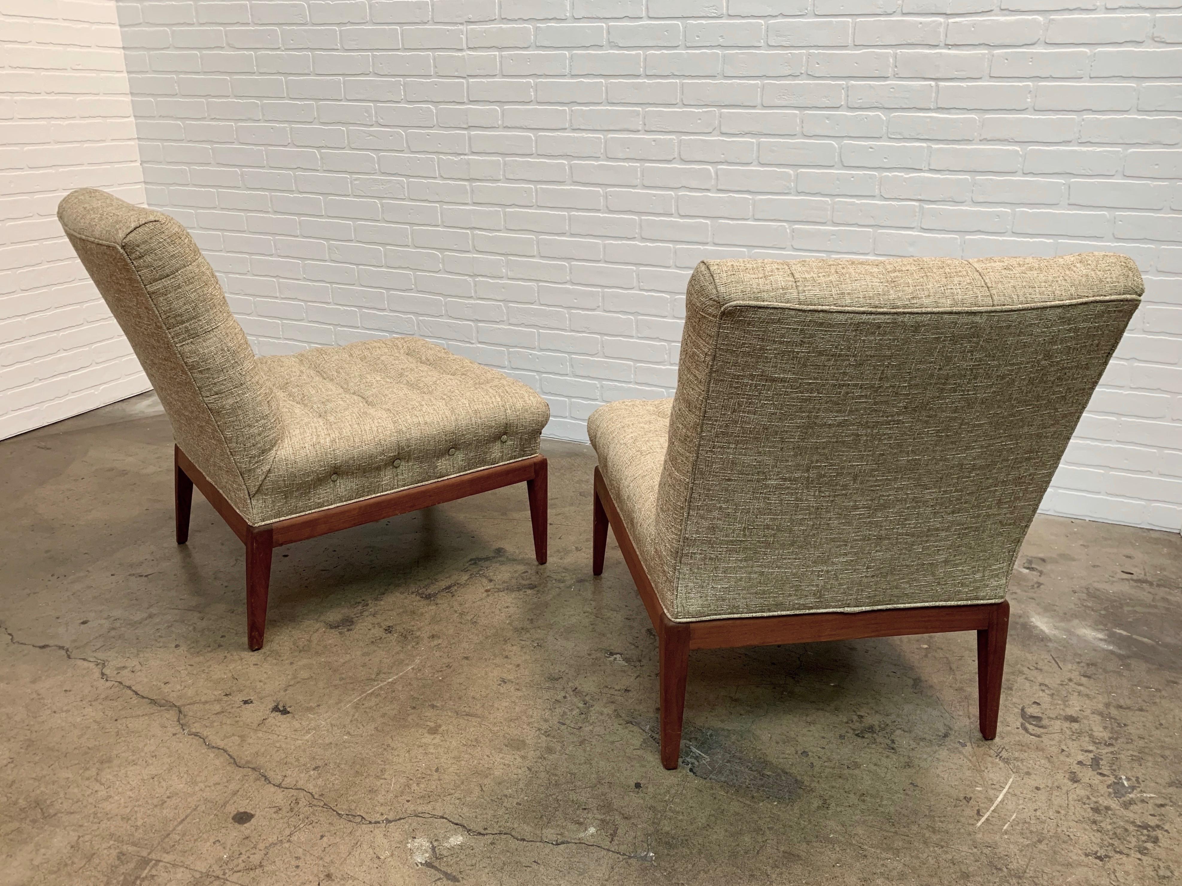 Fabric Pair of Tufted Slipper Chairs by Kipp Stewart