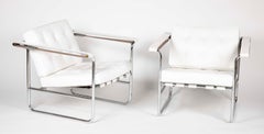 Pair of Tufted White Leather Lounge Chairs by Stendig
