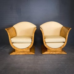 Pair of Tulip Armchairs in Art Deco Style of French Origin of 1925 Maple Wood