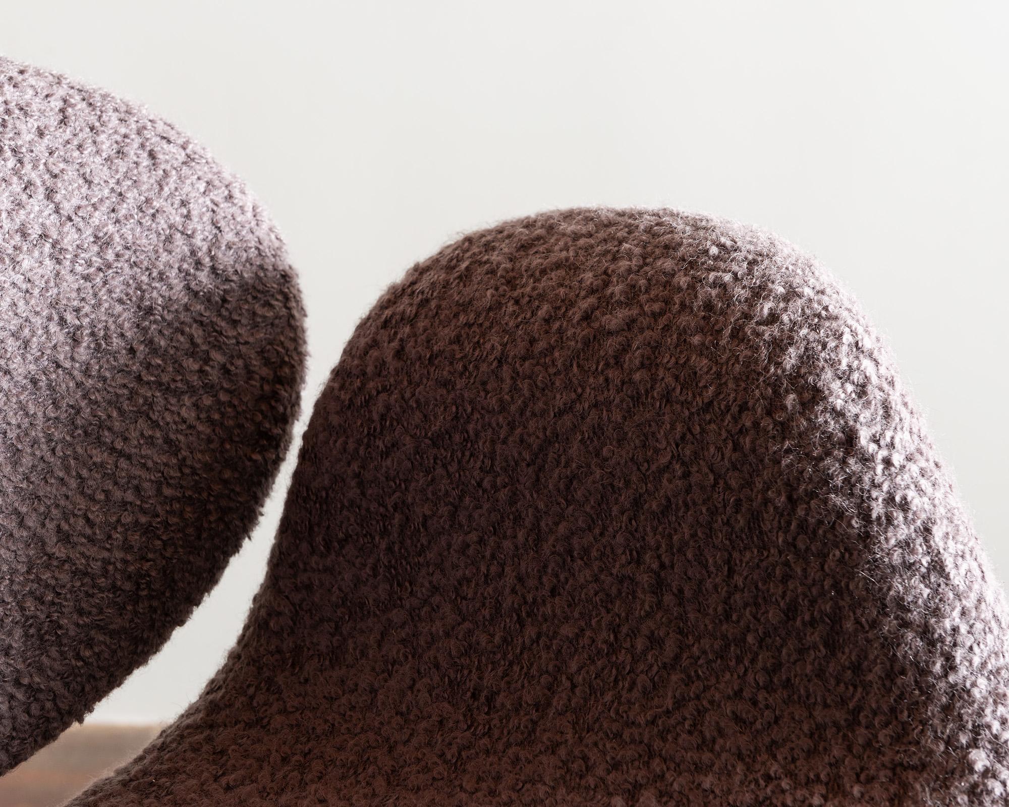 Aluminum Pair of Tulip Chairs by Pierre Paulin in Alpaca Boucle