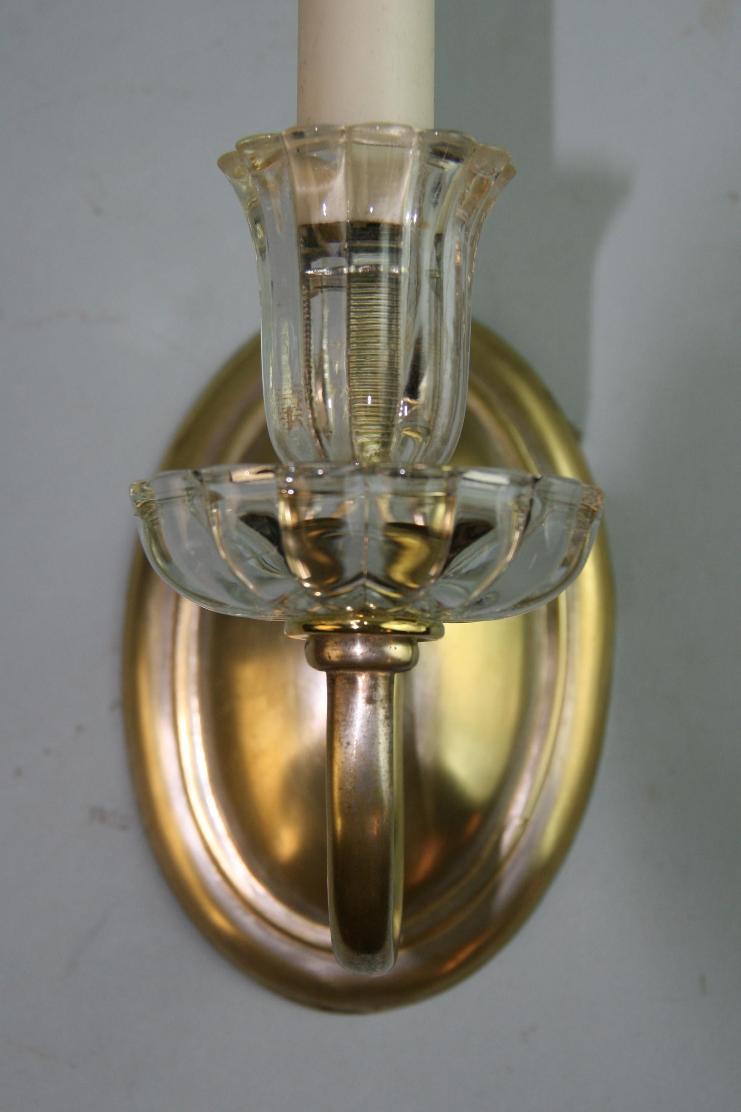 Pair of Tulip Crystal and Brass Sconces For Sale 3