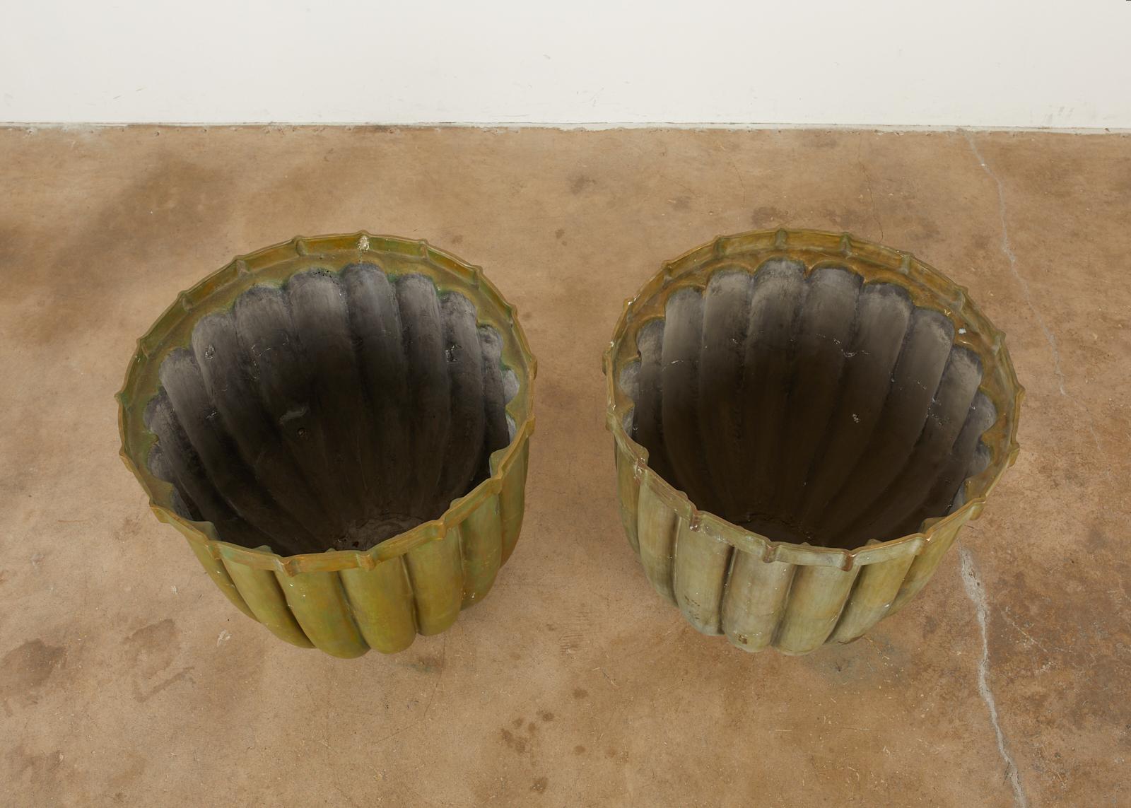 Pair of Tulip Form Fluted Bronze Jardini�ères Planters 6