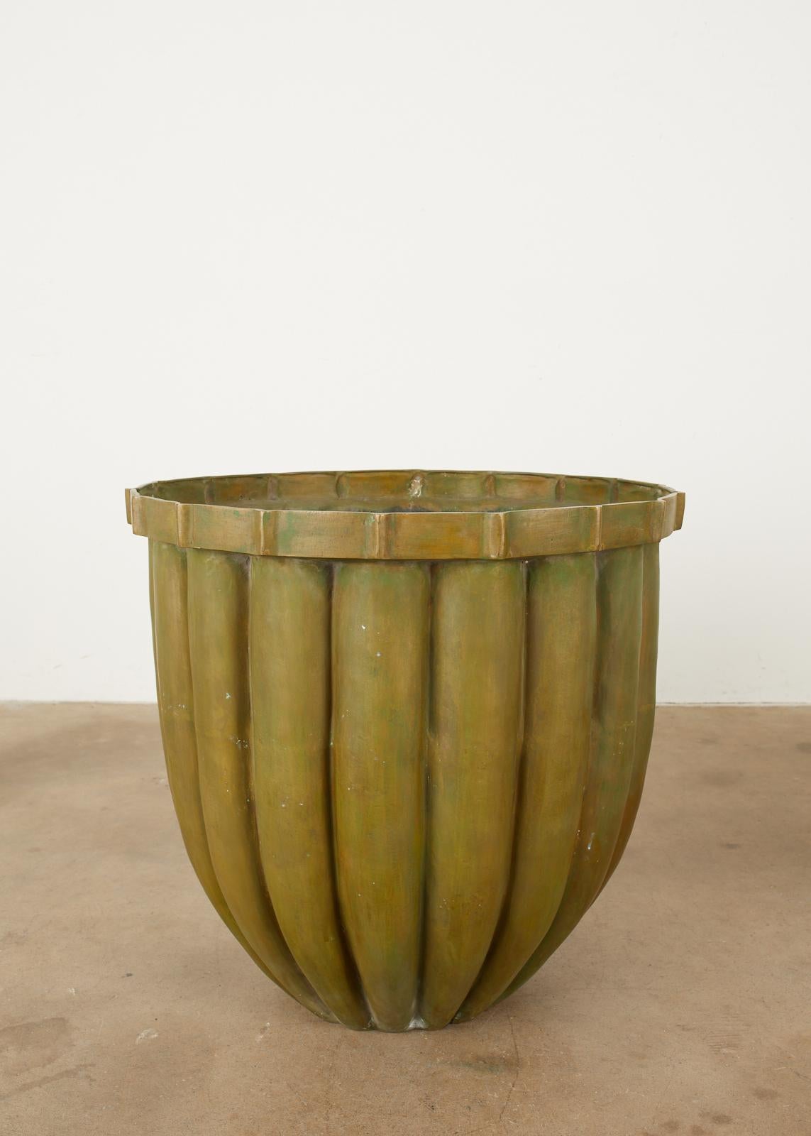 Organic Modern Pair of Tulip Form Fluted Bronze Jardinières Planters