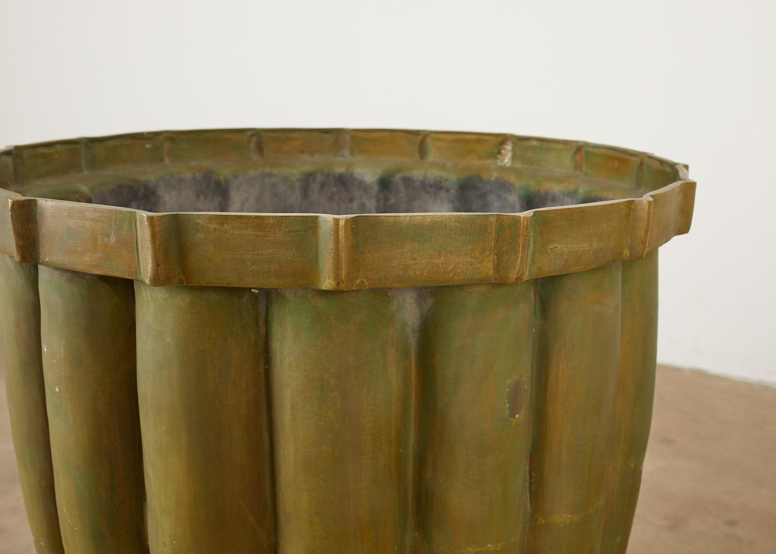 Pair of Tulip Form Fluted Bronze Jardinières Planters In Good Condition In Rio Vista, CA