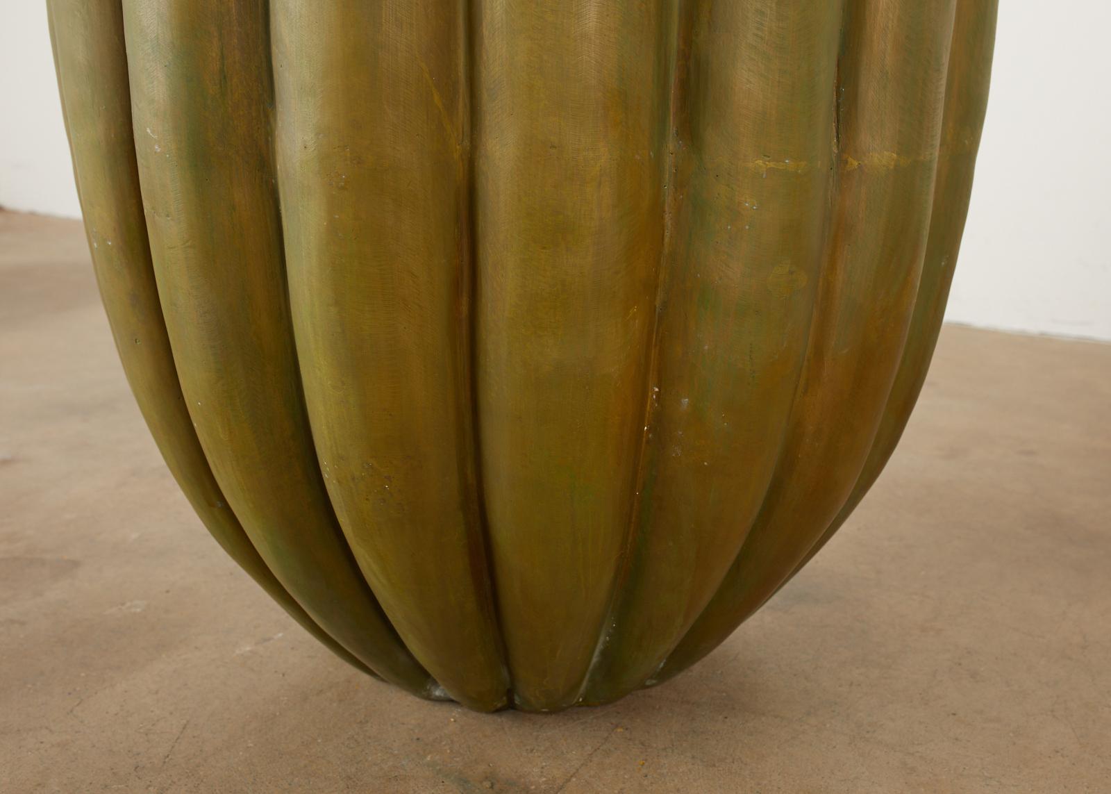 20th Century Pair of Tulip Form Fluted Bronze Jardinières Planters