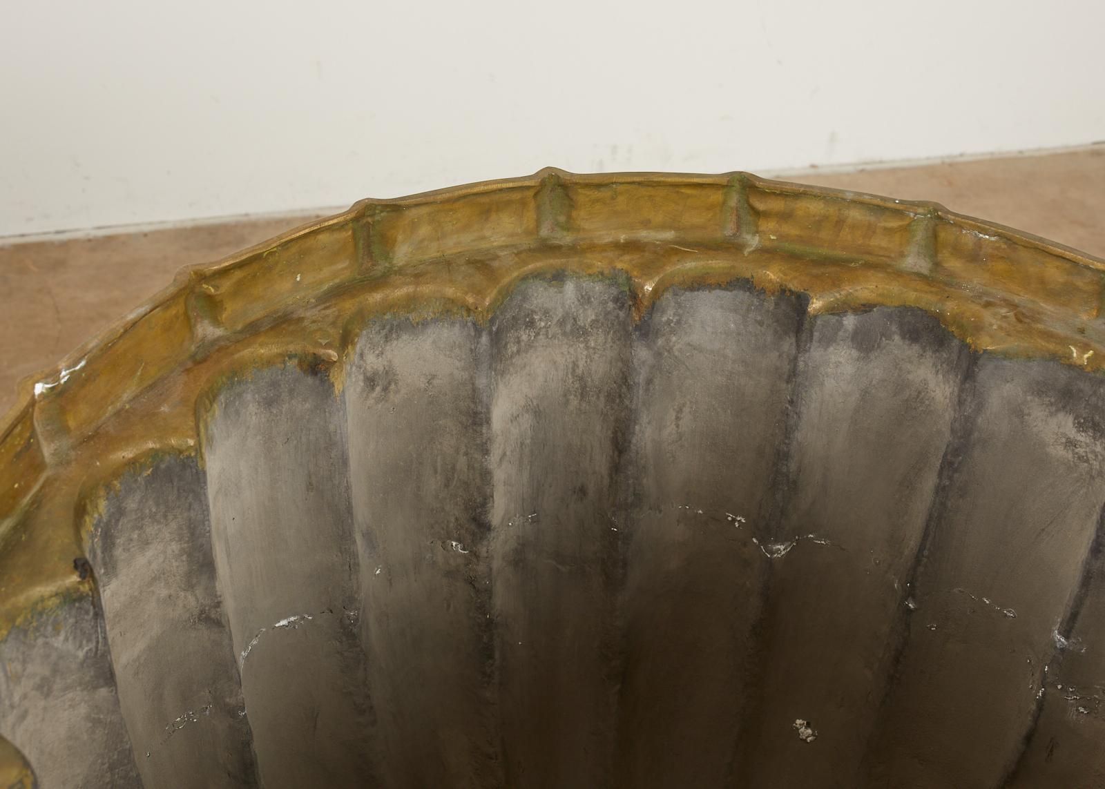 Pair of Tulip Form Fluted Bronze Jardinières Planters 1