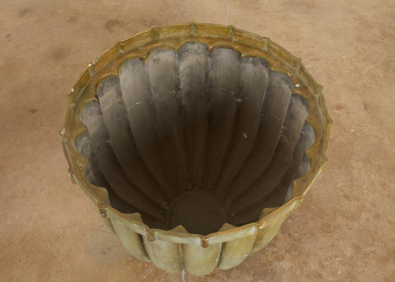 Pair of Tulip Form Fluted Bronze Jardinières Planters 2
