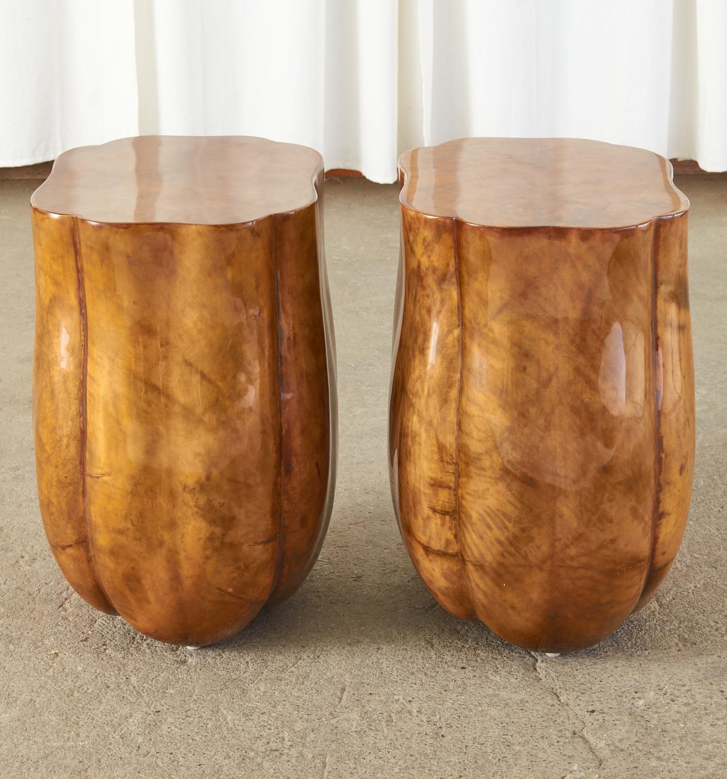 Organic Modern Pair of Tulip Form Goatskin Side Tables or End Tables