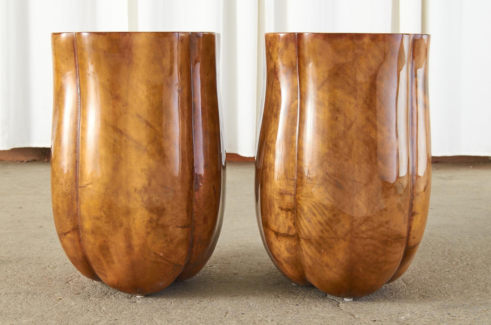 American Pair of Tulip Form Goatskin Side Tables or End Tables