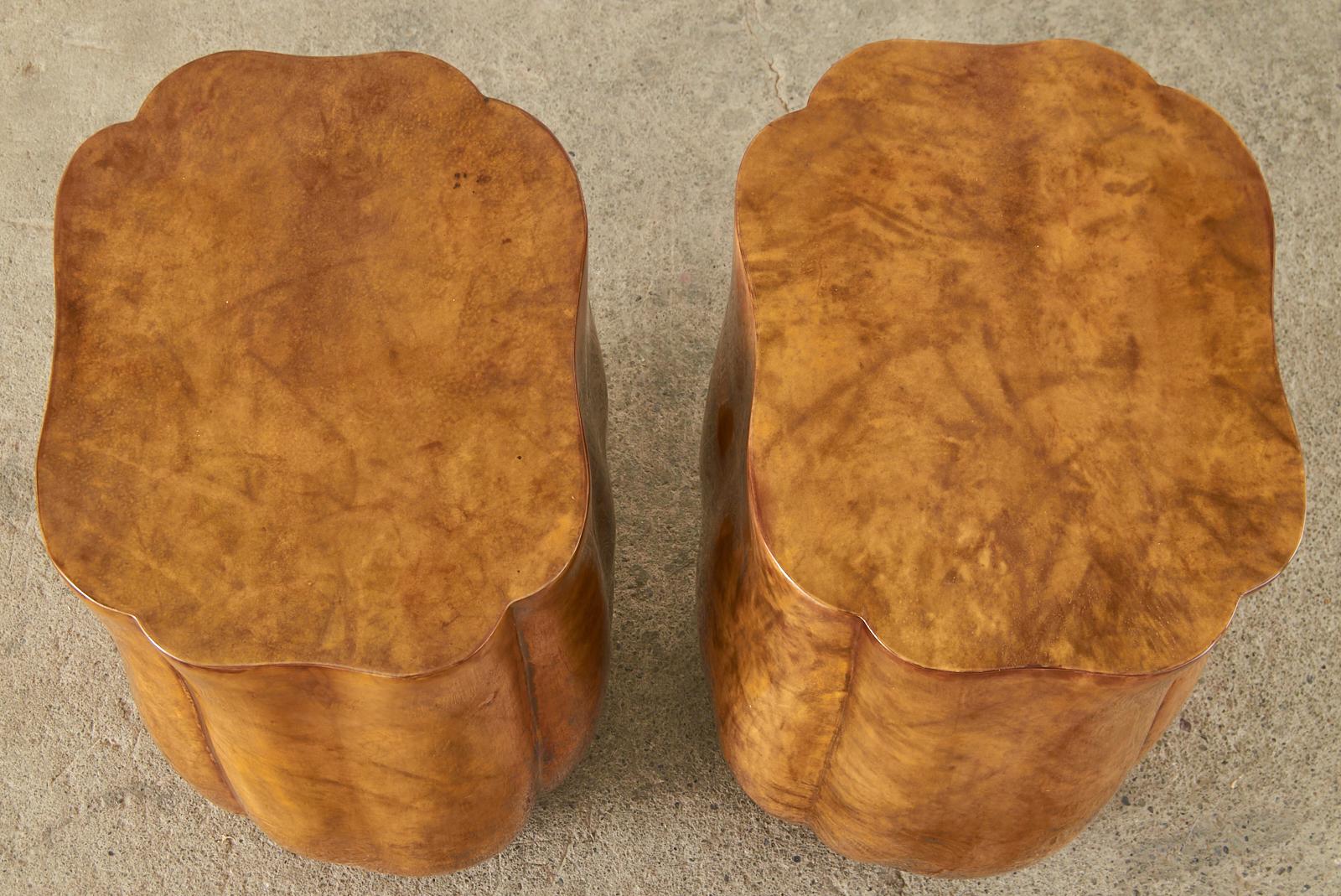Hand-Crafted Pair of Tulip Form Goatskin Side Tables or End Tables