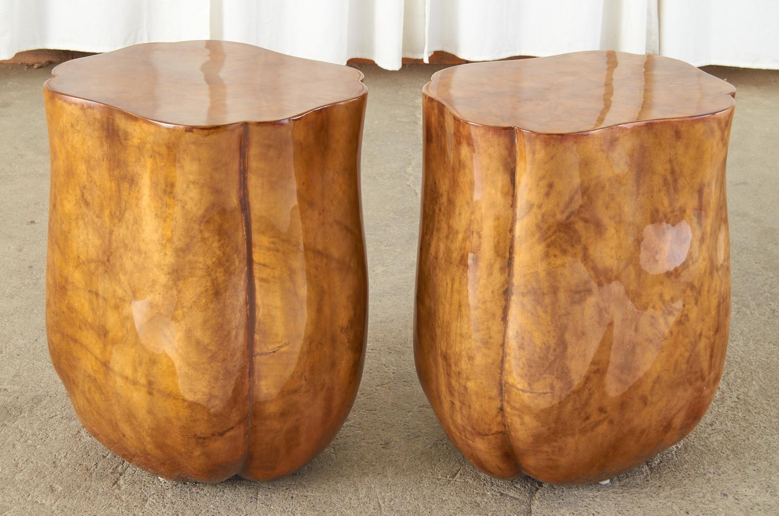 Pair of Tulip Form Goatskin Side Tables or End Tables In Good Condition In Rio Vista, CA