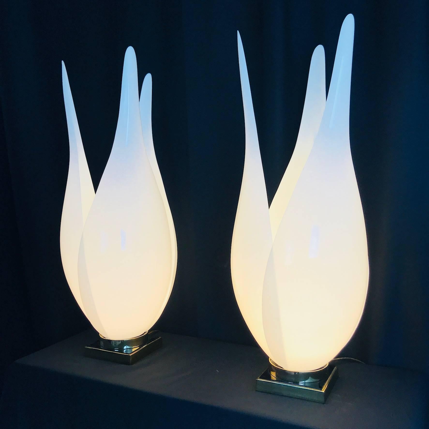 Plated Pair of Tulip Lamps by Rougier