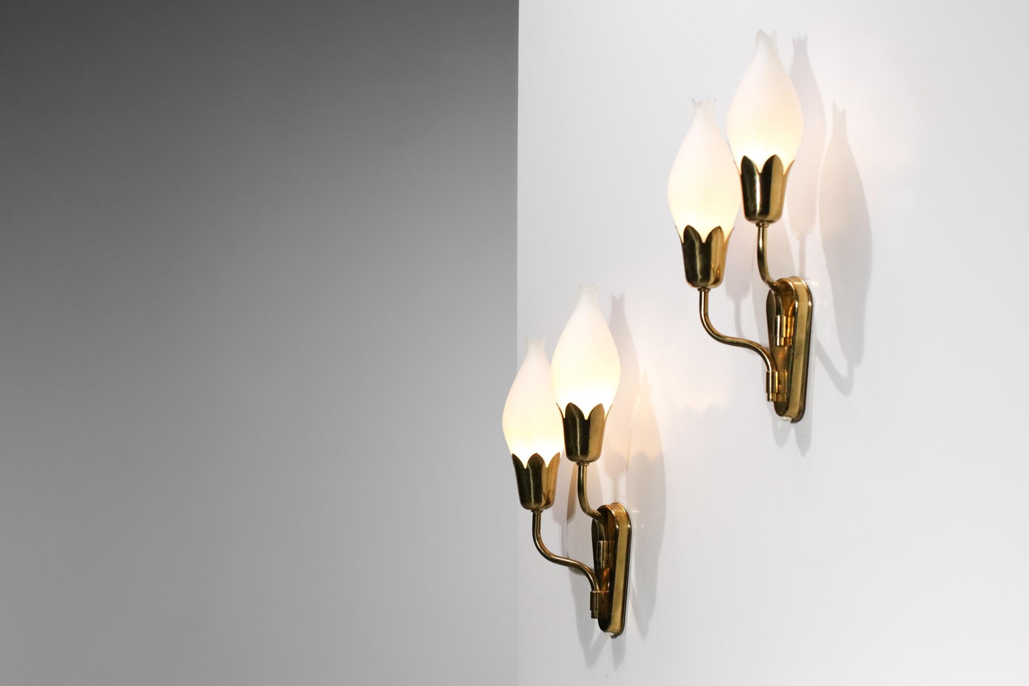 Pair of Tulip Sconces with Opaline and Brass from Fog & Morup Swedish Design 4
