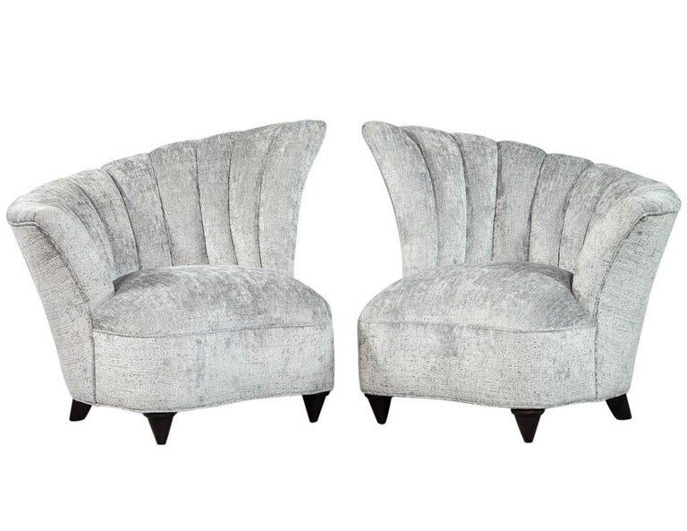 Pair Of Tulip Style Channeled Back Parlor Living Room Chairs For