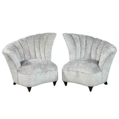 Pair of Tulip Style Channeled Back Parlor Living room Chairs