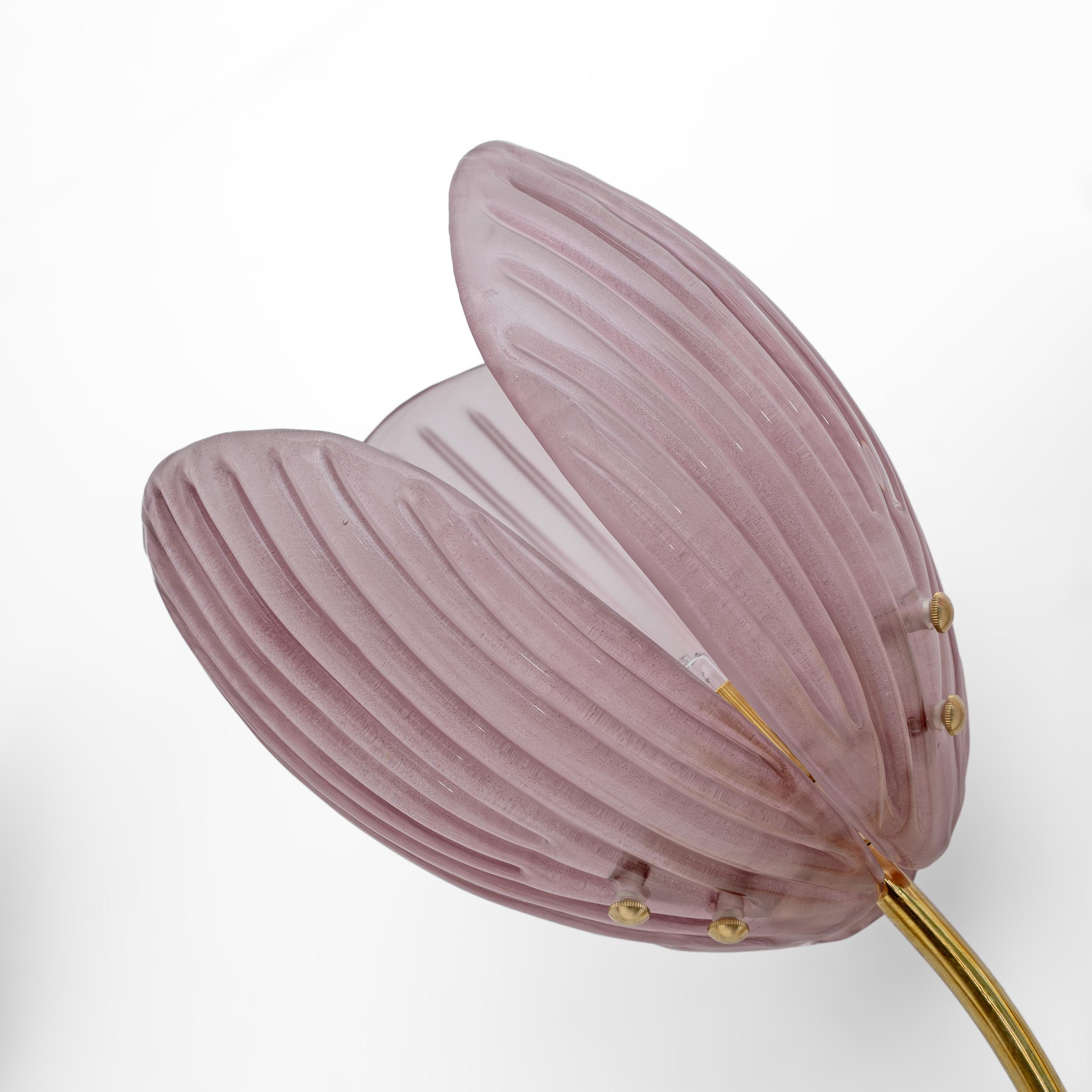 Pair of Tulips Murano Glass and Brass Sconces 1