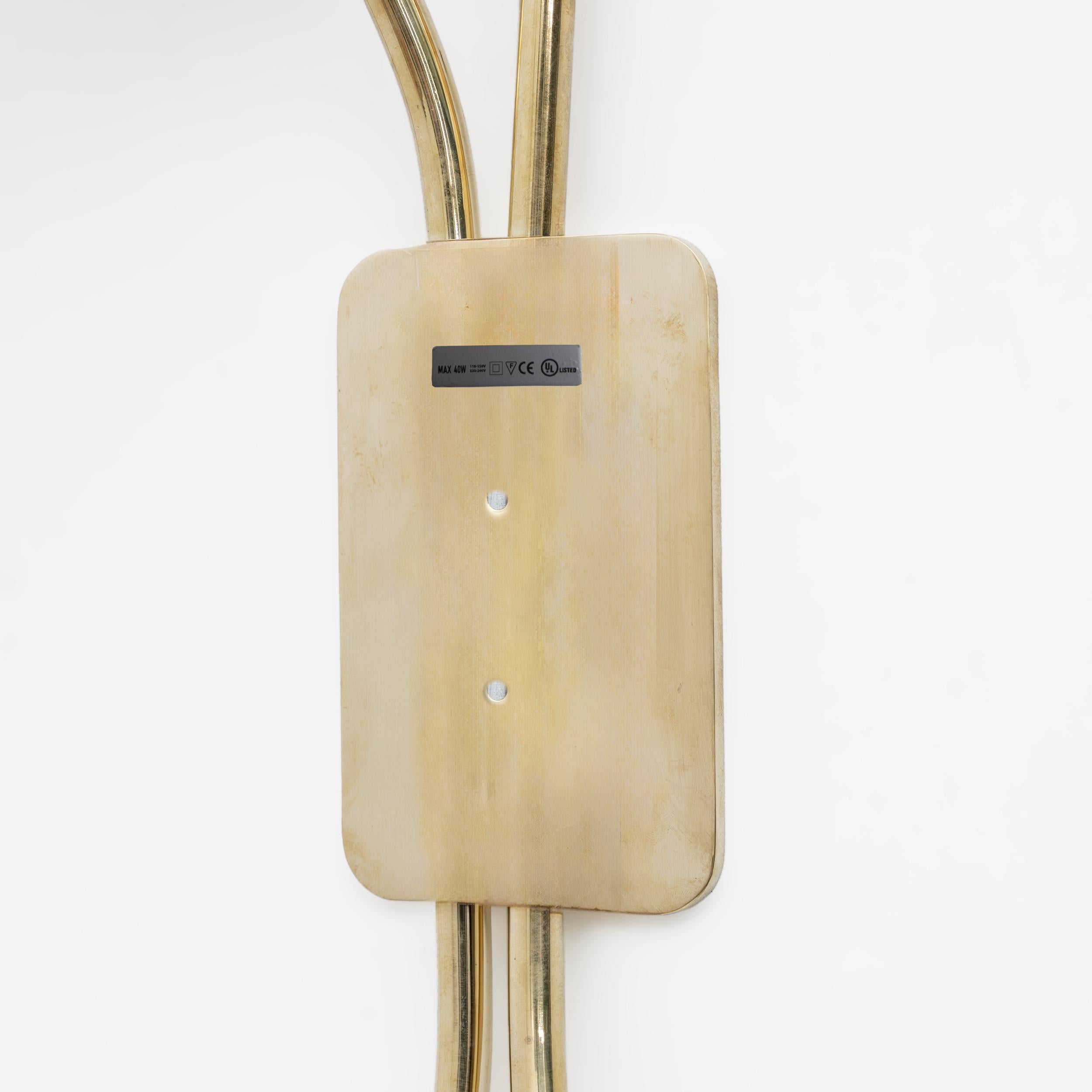 Pair of Tulips Murano Glass and Brass Sconces in vendita 2