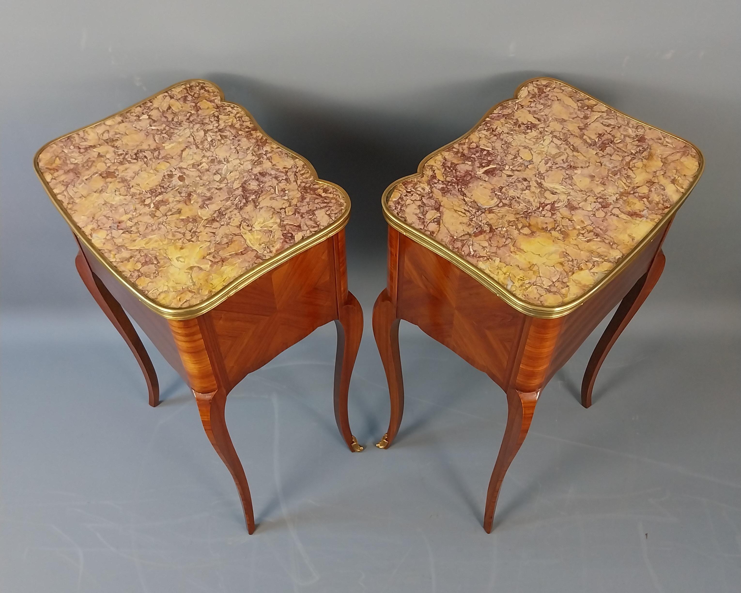 French Pair of Tulipwood Bed Side Cabinets For Sale