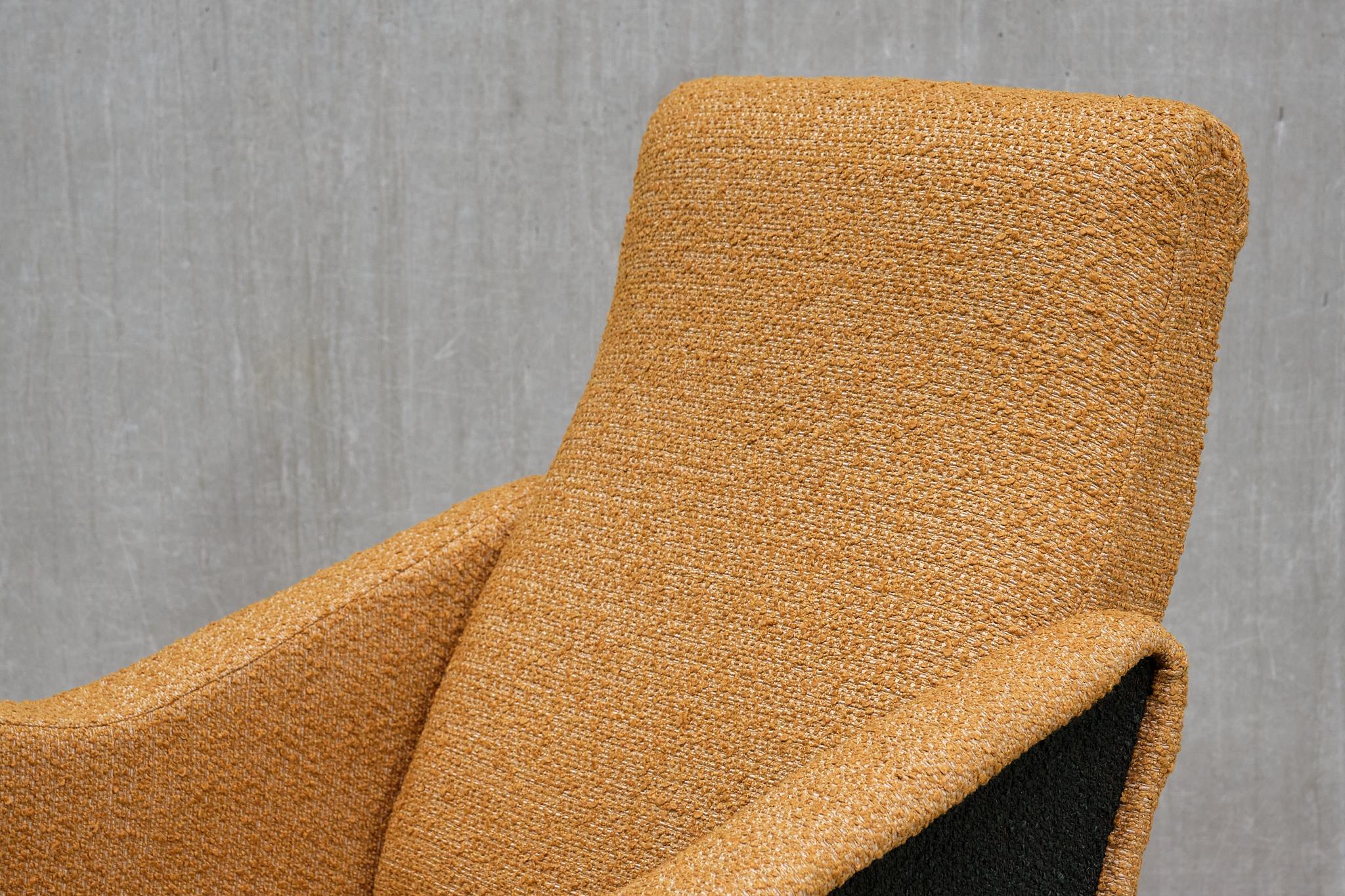 Pair of Turin School Armchairs in Walnut and Ochre & Navy Bouclé, Italy, 1950s For Sale 9