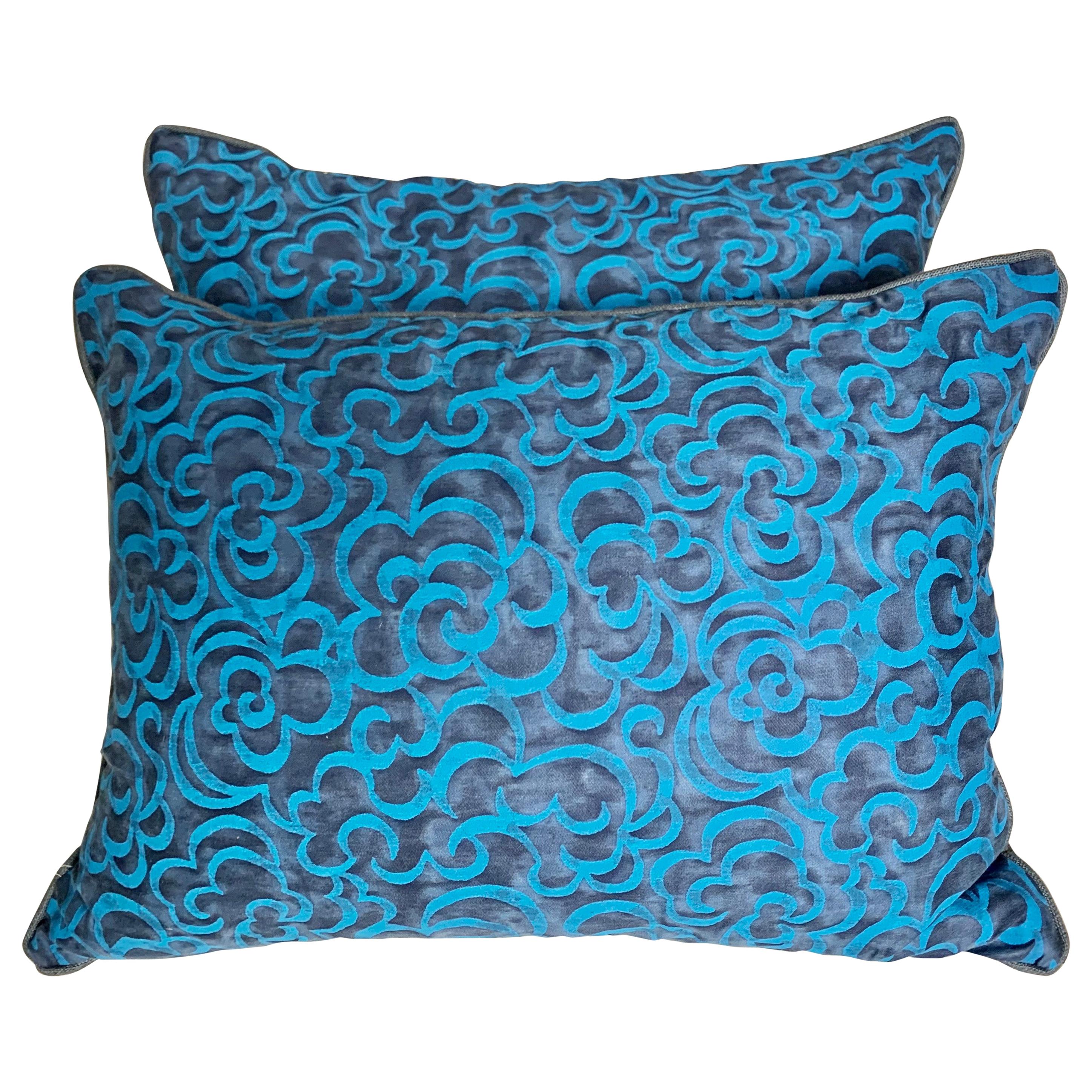 Pair of Turkish Blue Nuvole Patterned Fortuny Pillows