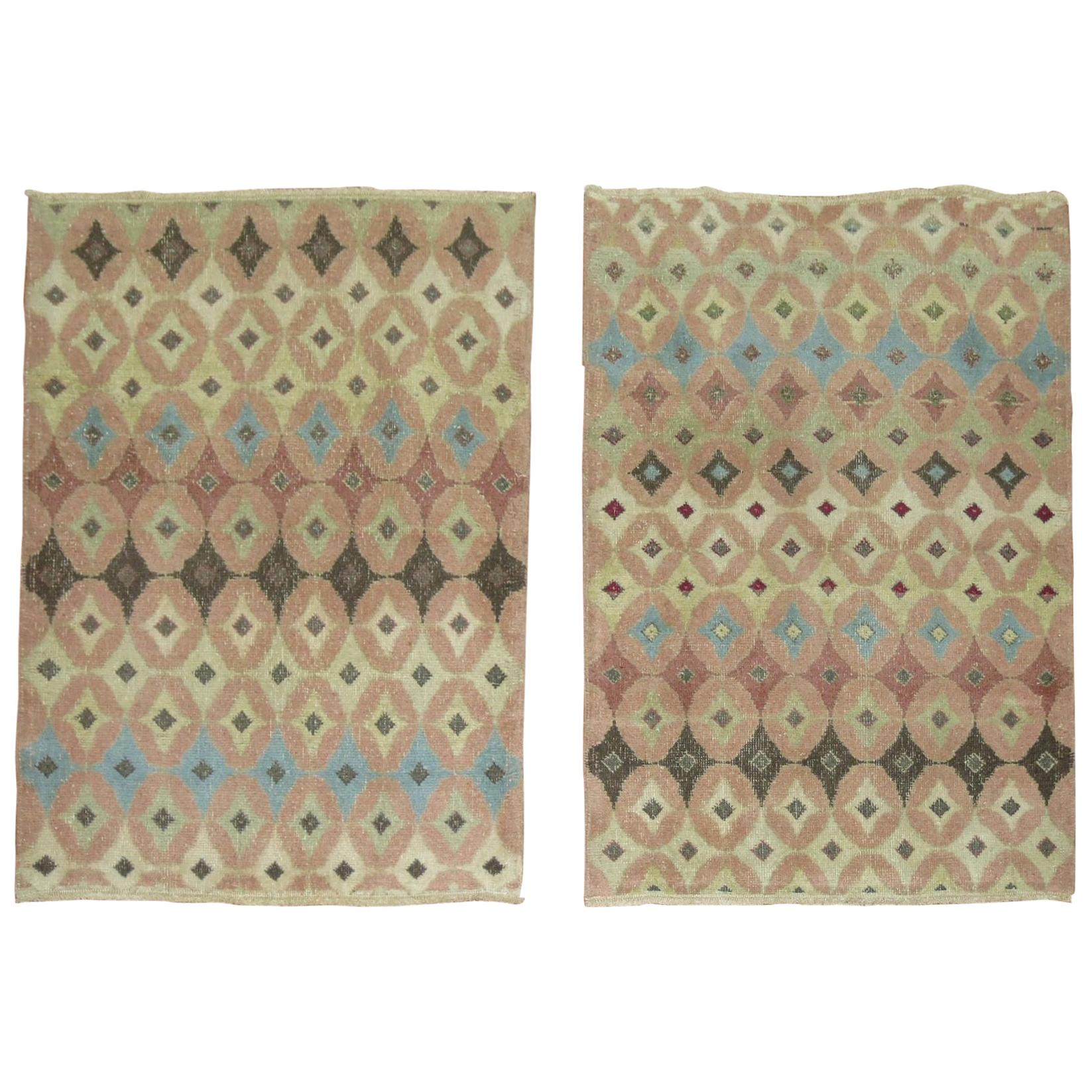 Pair of Turkish Deco Scatter Size Vintage Rugs For Sale