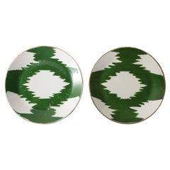 Pair of Turkish Green Ikat Porcelain Chargers, circa 1910