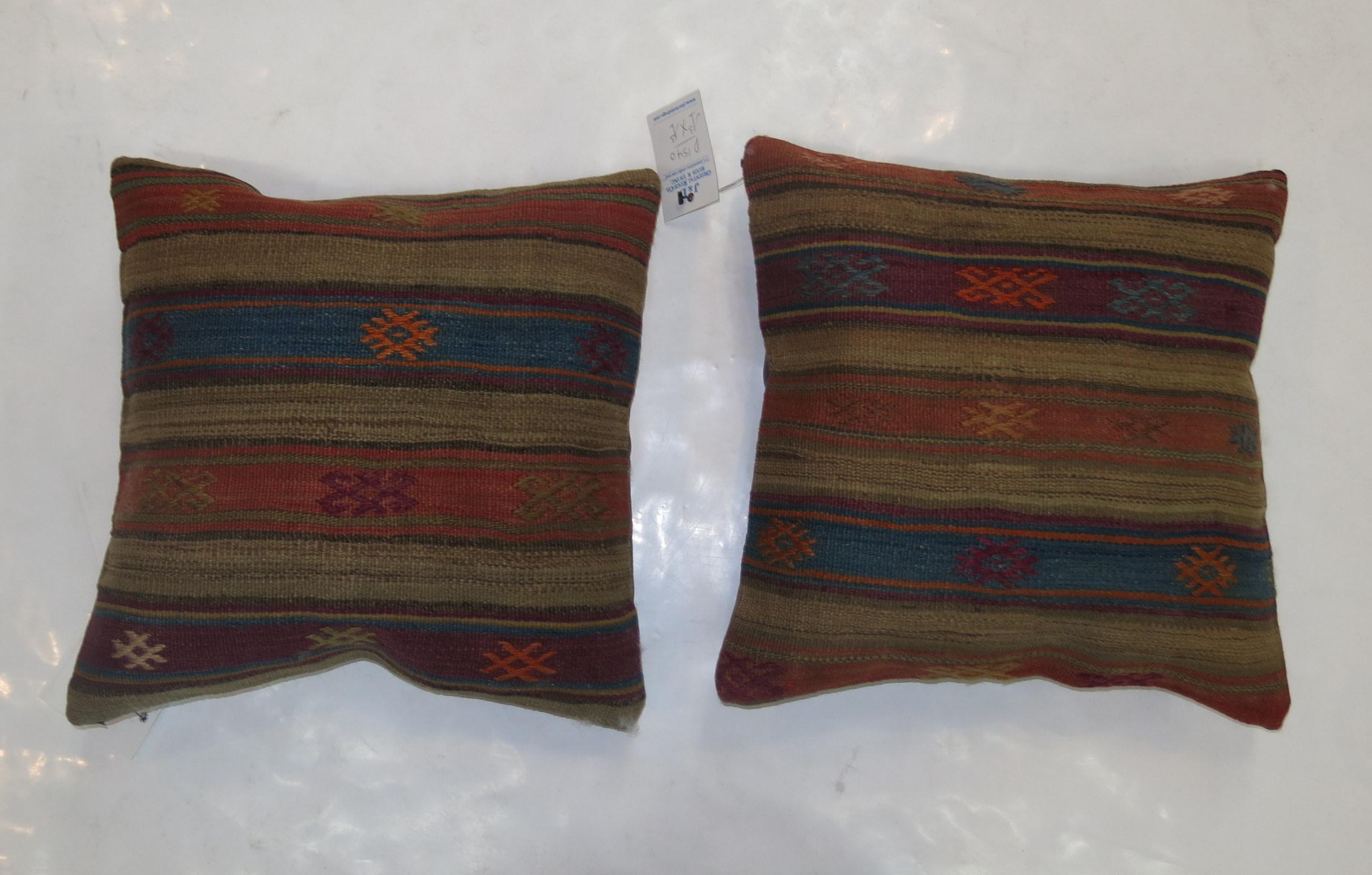 Tribal Pair of Turkish Kilim Pillows