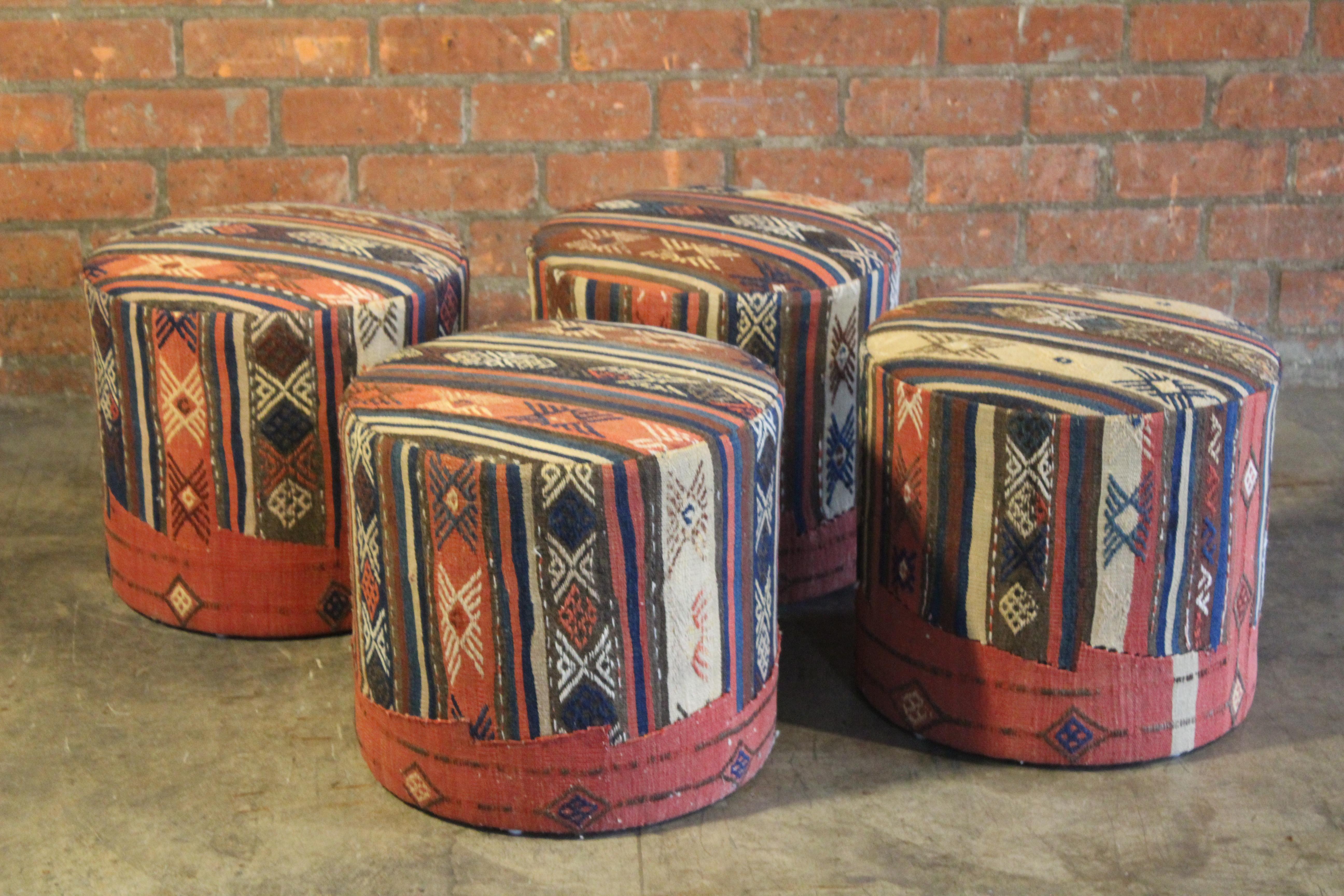 Pair of Turkish Kilim Stools, One Pair Available 4