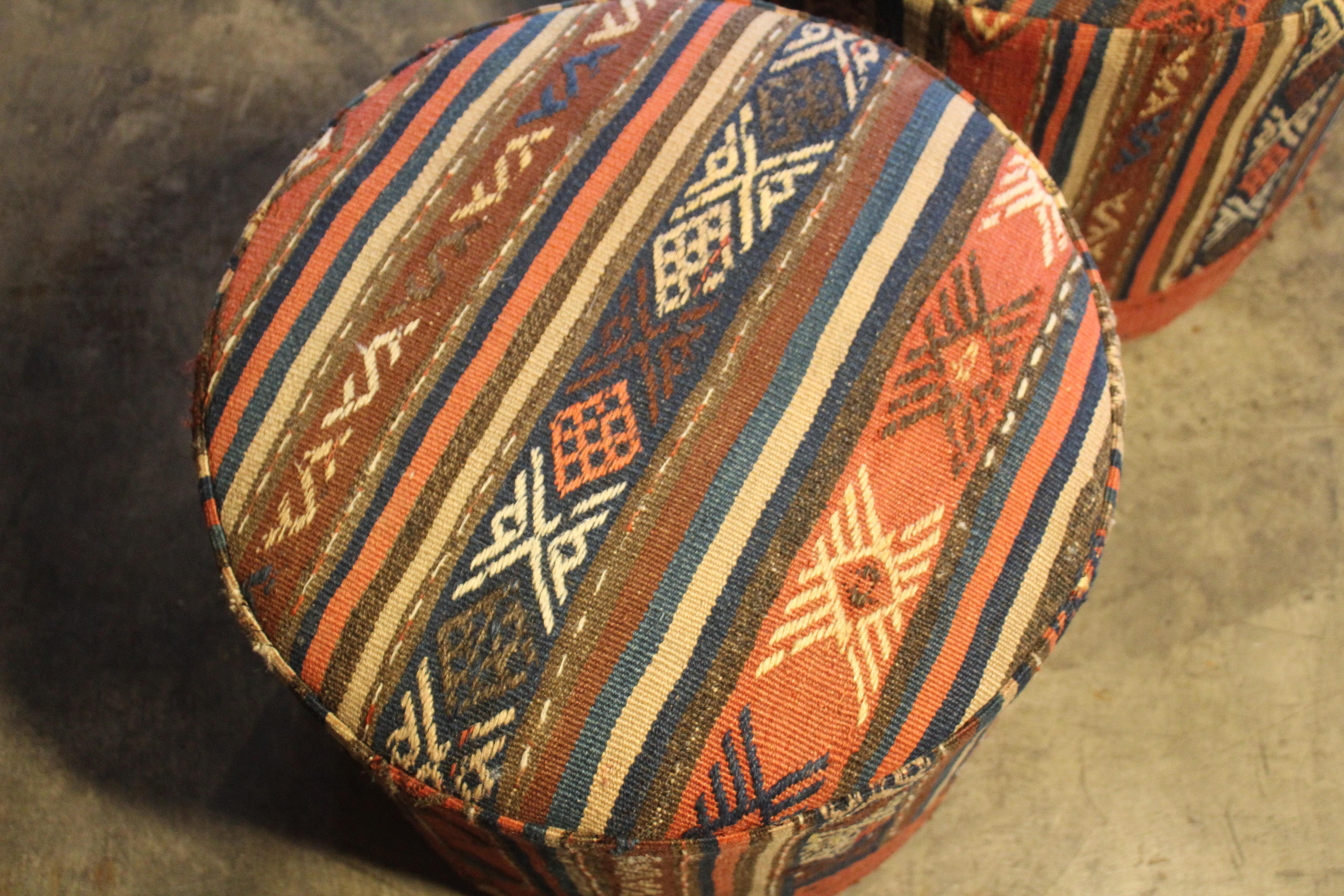 Pair of Turkish Kilim Stools, One Pair Available 5