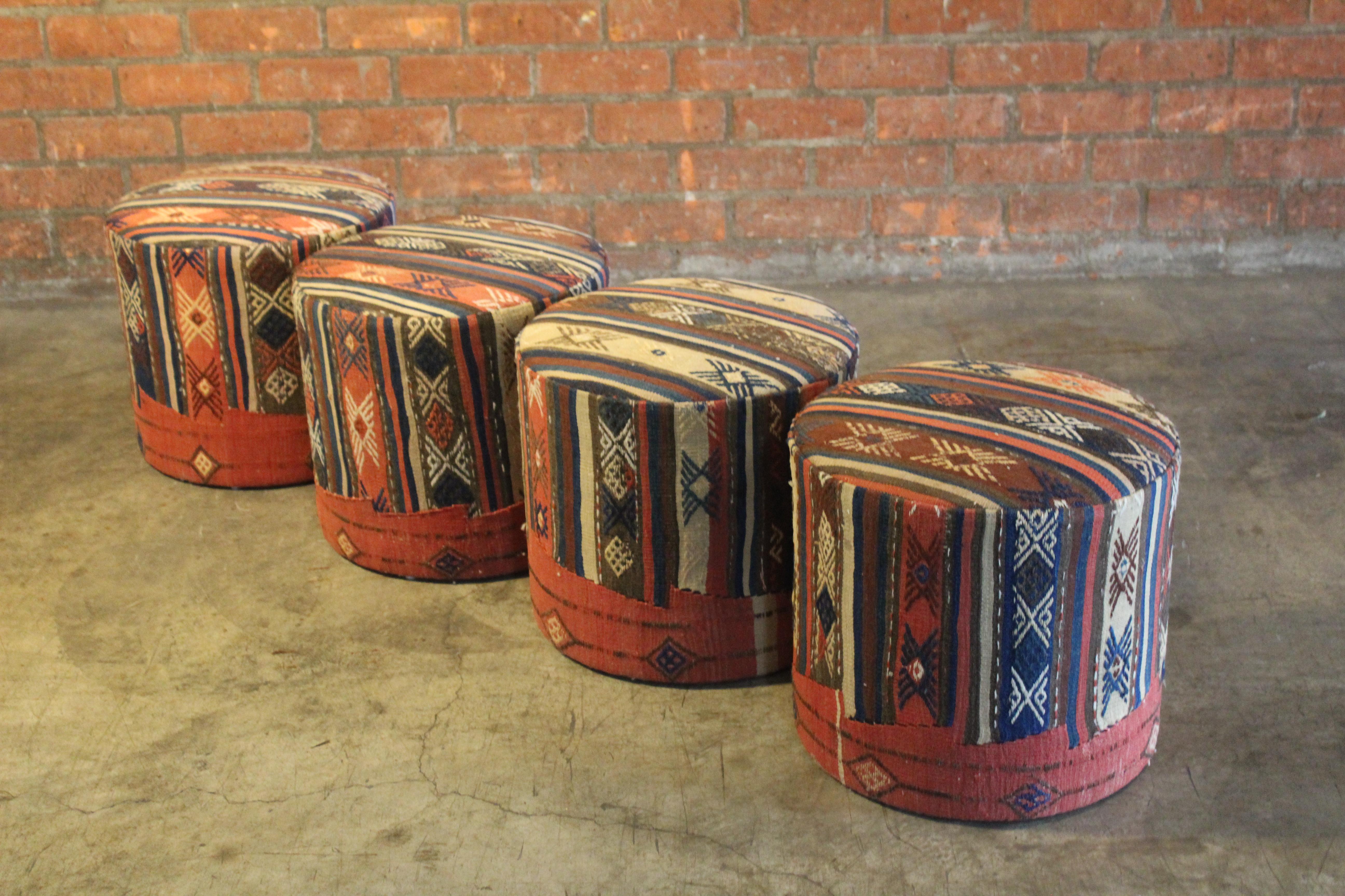 Pair of Turkish Kilim Stools, One Pair Available 9