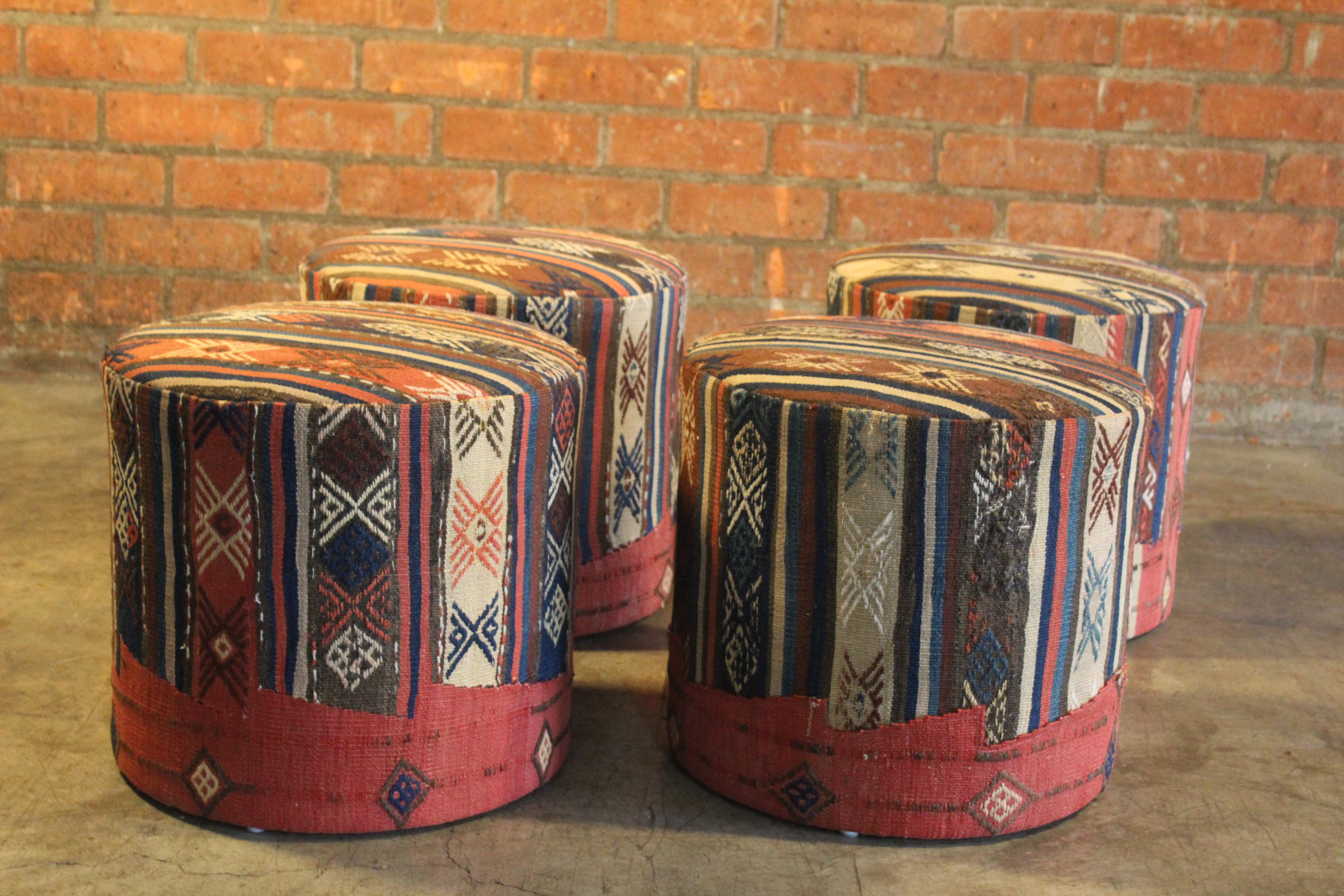 American Pair of Turkish Kilim Stools, One Pair Available