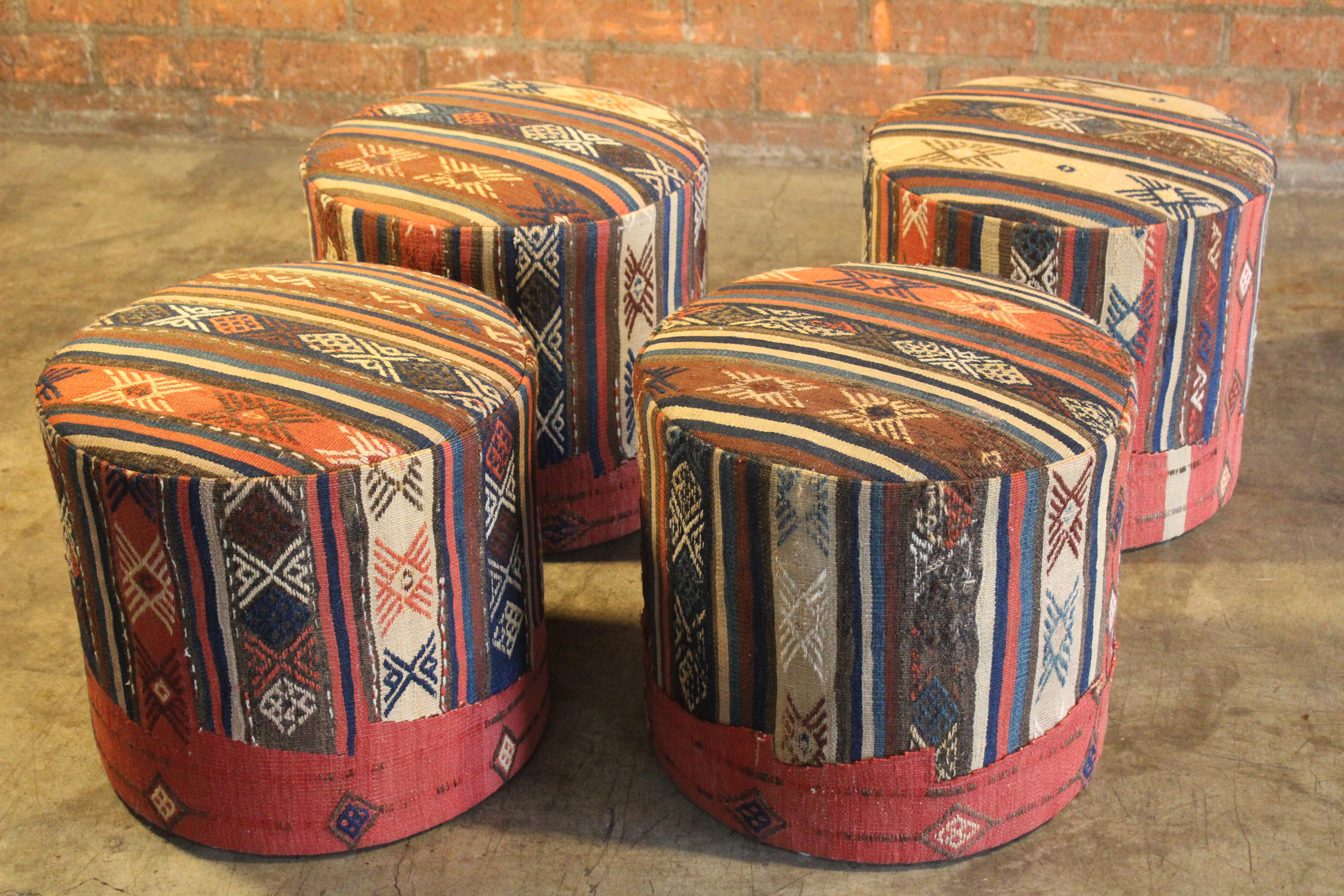 Pair of Turkish Kilim Stools, One Pair Available In New Condition In Los Angeles, CA