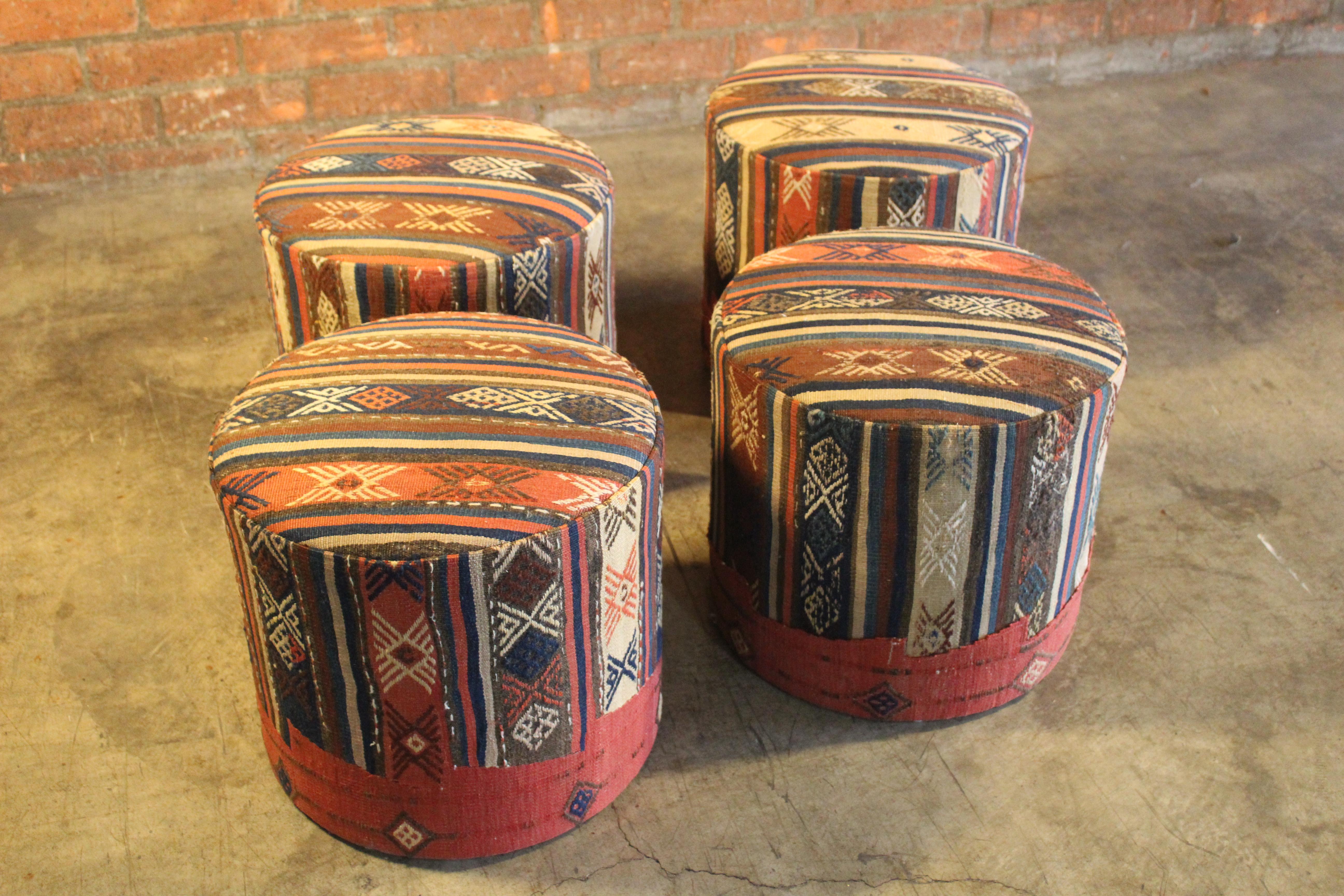 Contemporary Pair of Turkish Kilim Stools, One Pair Available